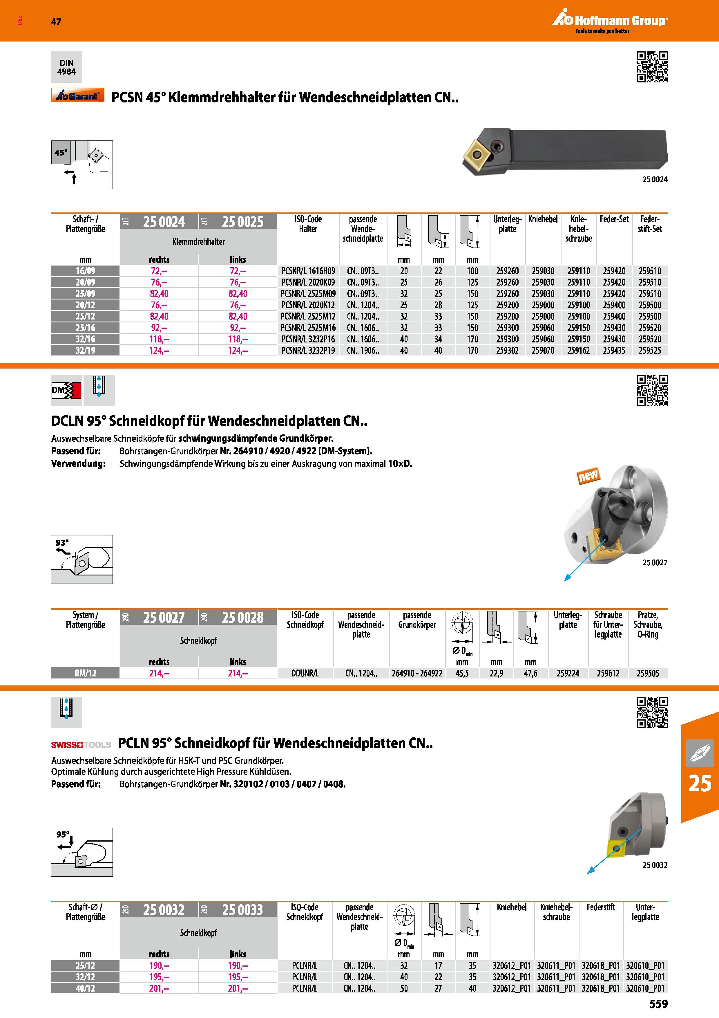 559 pcsn 45° Klemmdrehhalter für Wendeschneidplatten CN 45 250024 Schaft-/ Plattengröße mm 250025 Klemmdrehhalter ISO-Code Halter passende Wende- sch Каталог HOFFMANN GROUP 2016 Режущий инструмент и инструментальная оснастка для металлообрабатывающего промышленного оборудования 47 версия издания Стр. 559 DEU