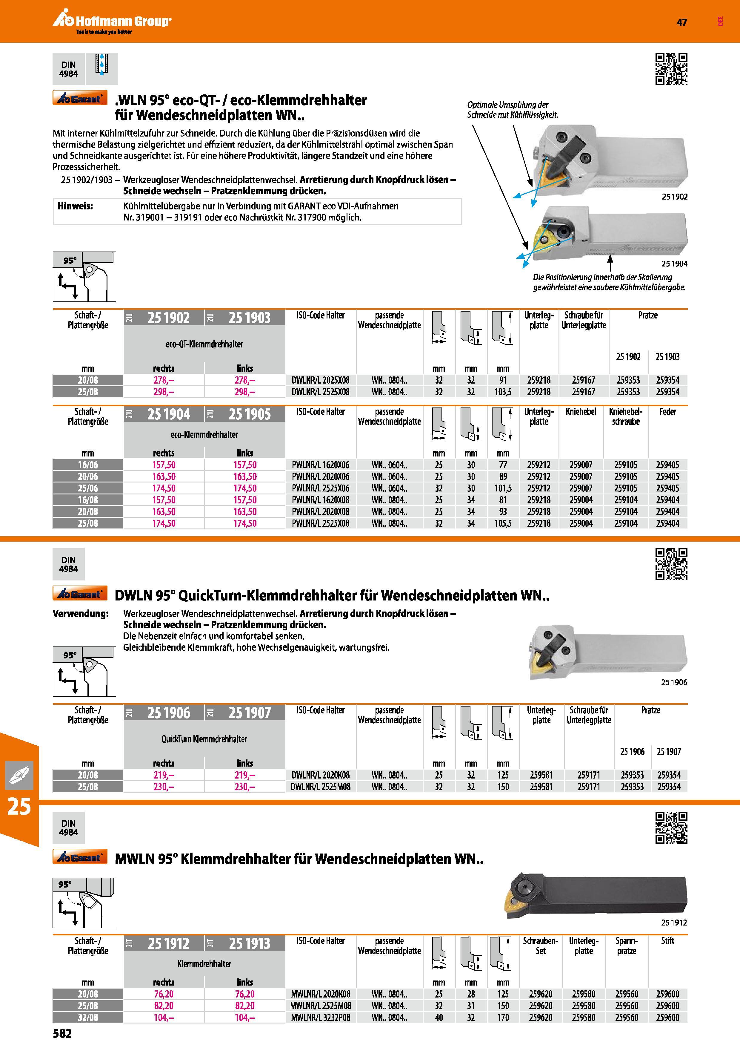 582 WLN 95° eco-QT- / eco-Klemmdrehhalter für Wendeschneidplatten WN Mit interner Kühlmittelzufuhr zur Schneide Durch die Kühlung über die Präzisions Каталог HOFFMANN GROUP 2016 Режущий инструмент и инструментальная оснастка для металлообрабатывающего промышленного оборудования 47 версия издания Стр. 582 DEU