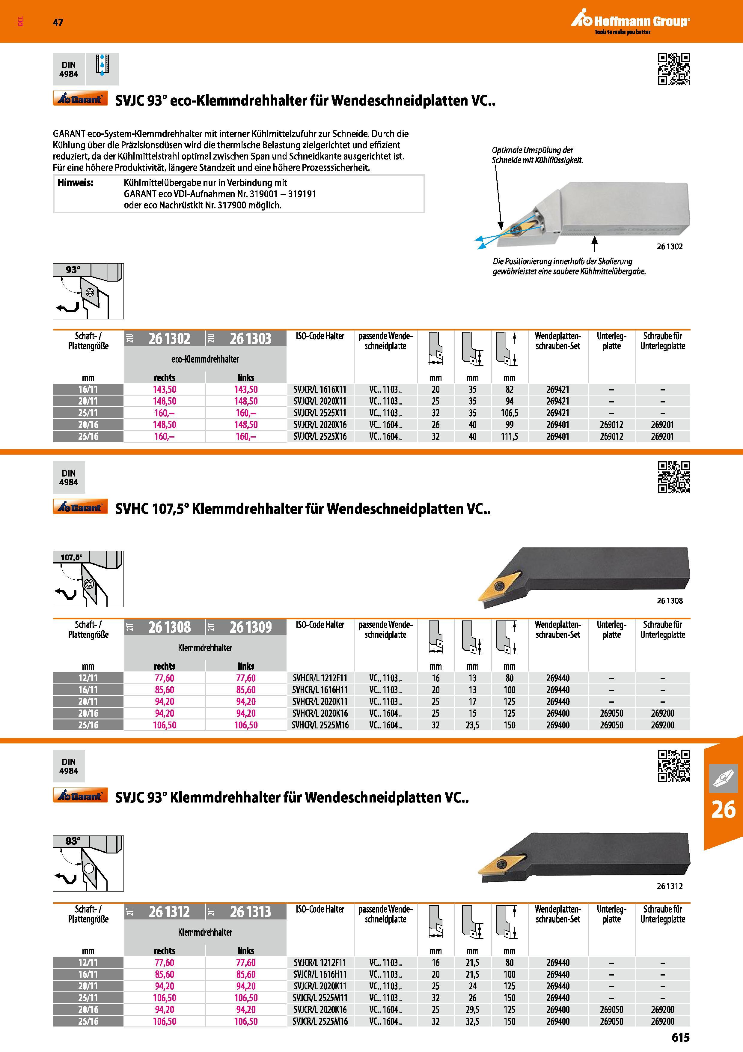 615 SVJC 93° eco-Klemmdrehhalter für Wendeschneidplatten VC GARANT eco-System-Klemmdrehhalter mit interner Kühlmittelzufuhr zur Schneide Durch die Kü Каталог HOFFMANN GROUP 2016 Режущий инструмент и инструментальная оснастка для металлообрабатывающего промышленного оборудования 47 версия издания Стр. 615 DEU