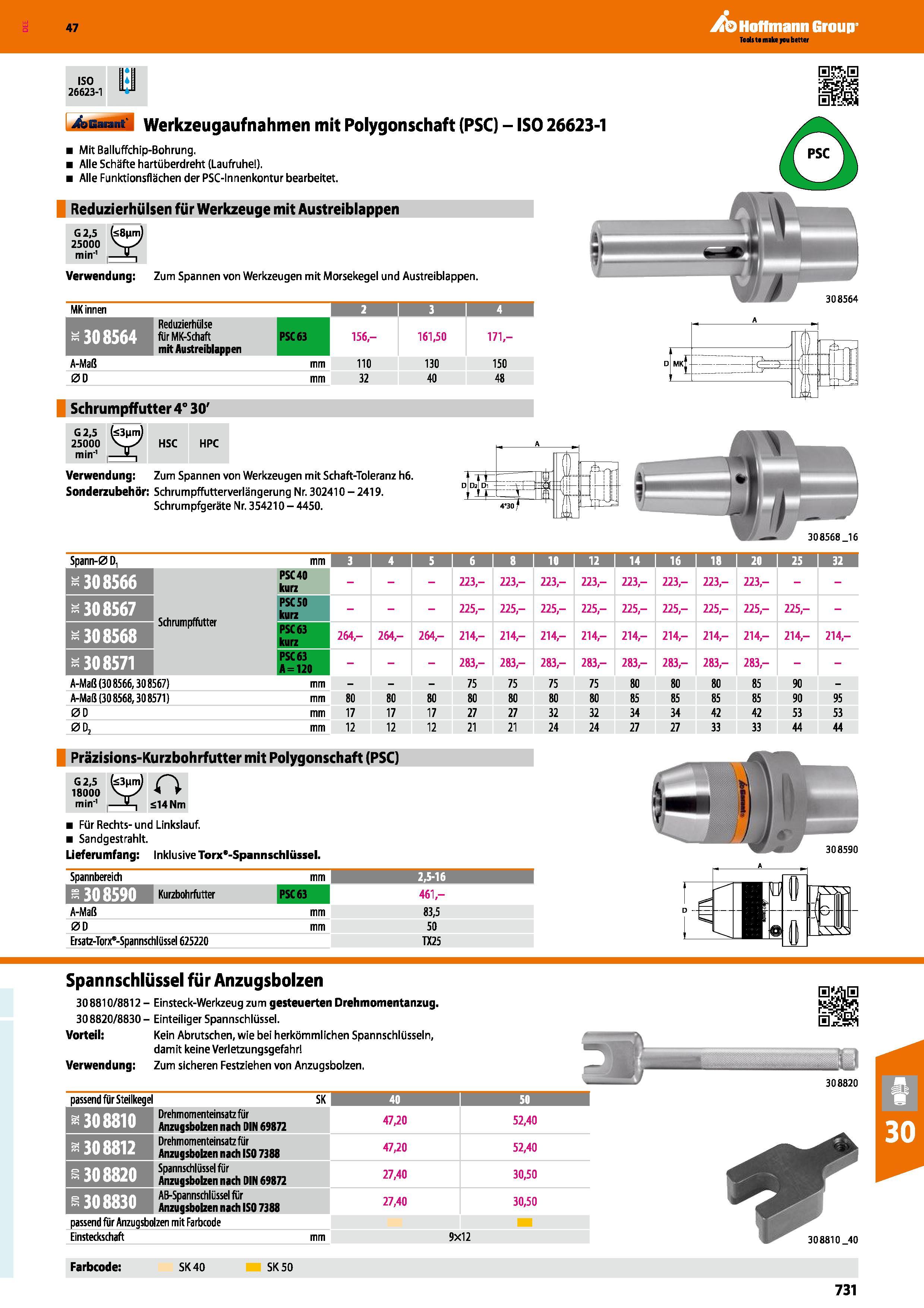 731 Werkzeugaufnahmen mit Polygonschaft (PSC) ISO 26623-1 Mit Balluffchip-Bohrung Alle Schäfte hartüberdreht (Laufruhe ) Alle Funktionsflächen der PS Каталог HOFFMANN GROUP 2016 Режущий инструмент и инструментальная оснастка для металлообрабатывающего промышленного оборудования 47 версия издания Стр. 731 DEU