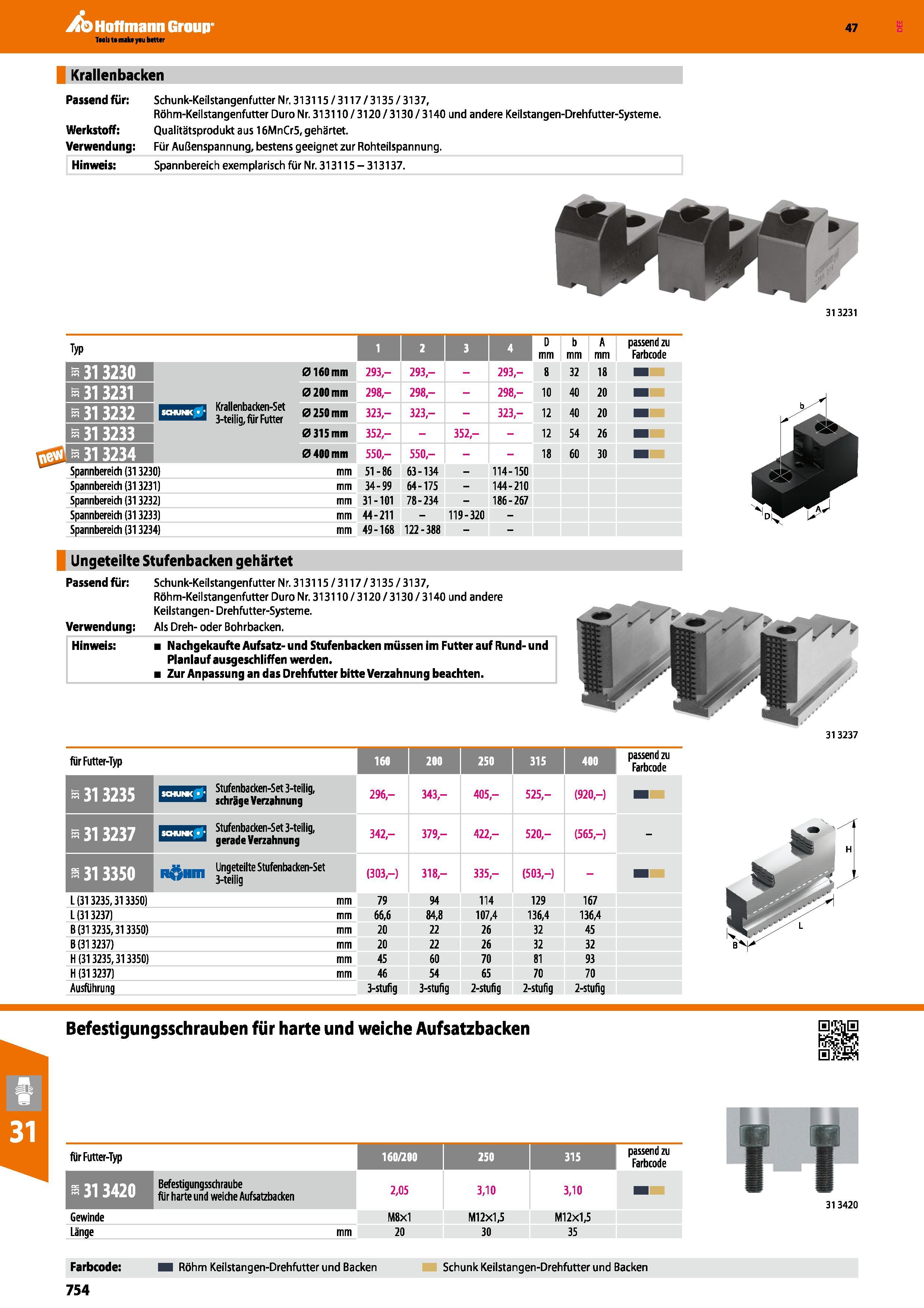 754 Krallenbacken Passend für Schunk-Keilstangenf utter Nr 313115 /3117 /3135 /3137, Röhm-Keilstangenfutter DuroNr 313110/ 3120/ 3130/ 3140 und ander Каталог HOFFMANN GROUP 2016 Режущий инструмент и инструментальная оснастка для металлообрабатывающего промышленного оборудования 47 версия издания Стр. 754 DEU