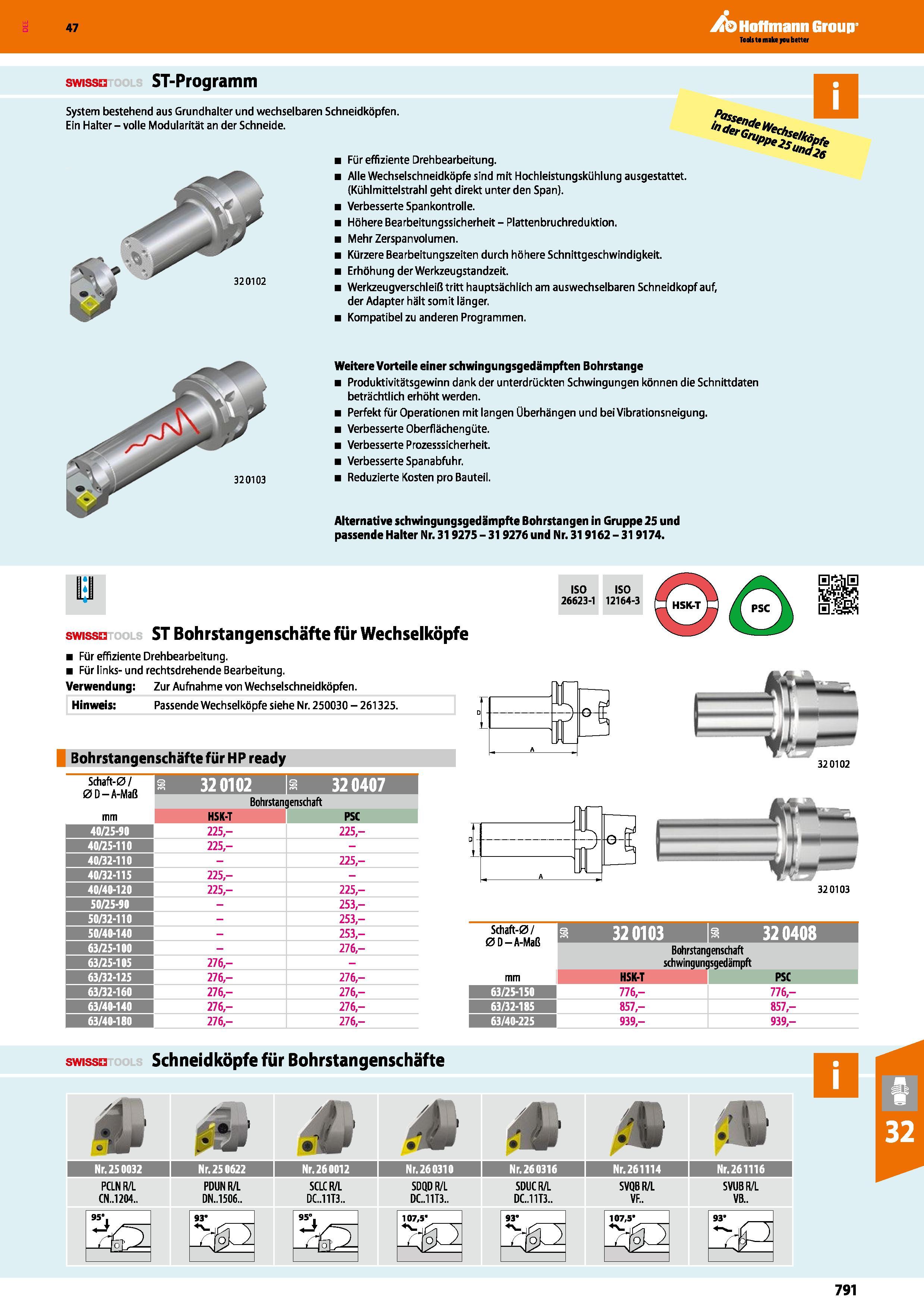 791 ST-Programm System bestehend aus Grundhalter und wechselbaren Schneidköpfen Ein Halter volle Modularität an der Schneide 320102 Für effiziente Dr Каталог HOFFMANN GROUP 2016 Режущий инструмент и инструментальная оснастка для металлообрабатывающего промышленного оборудования 47 версия издания Стр. 791 DEU