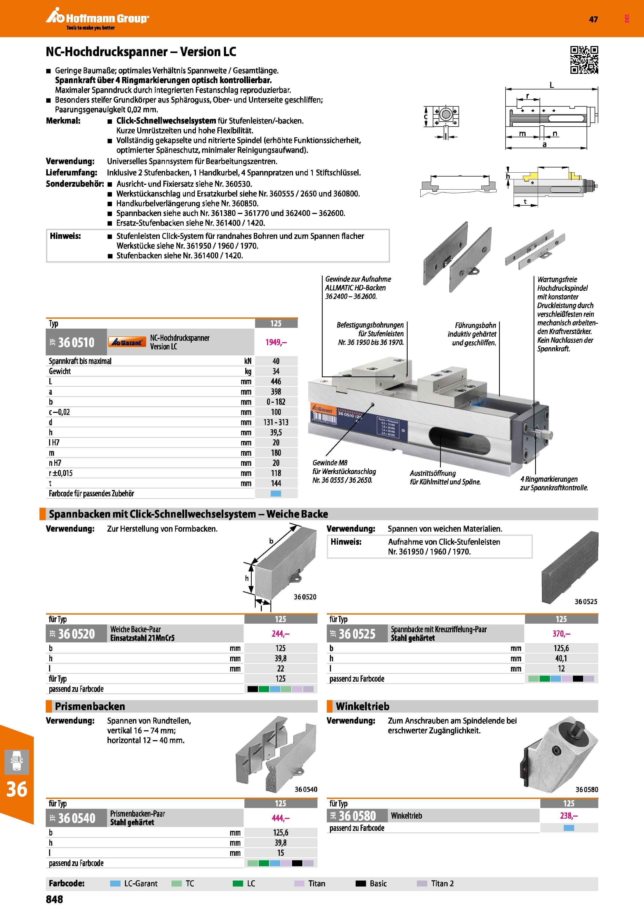 848 NC-Hochdruckspanner Version LC Geringe Baumaße; optimales Verhältnis Spannweite / Gesamtlänge Spannkraft über 4 Ringmarkierungen optisch kontroll Каталог HOFFMANN GROUP 2016 Режущий инструмент и инструментальная оснастка для металлообрабатывающего промышленного оборудования 47 версия издания Стр. 848 DEU