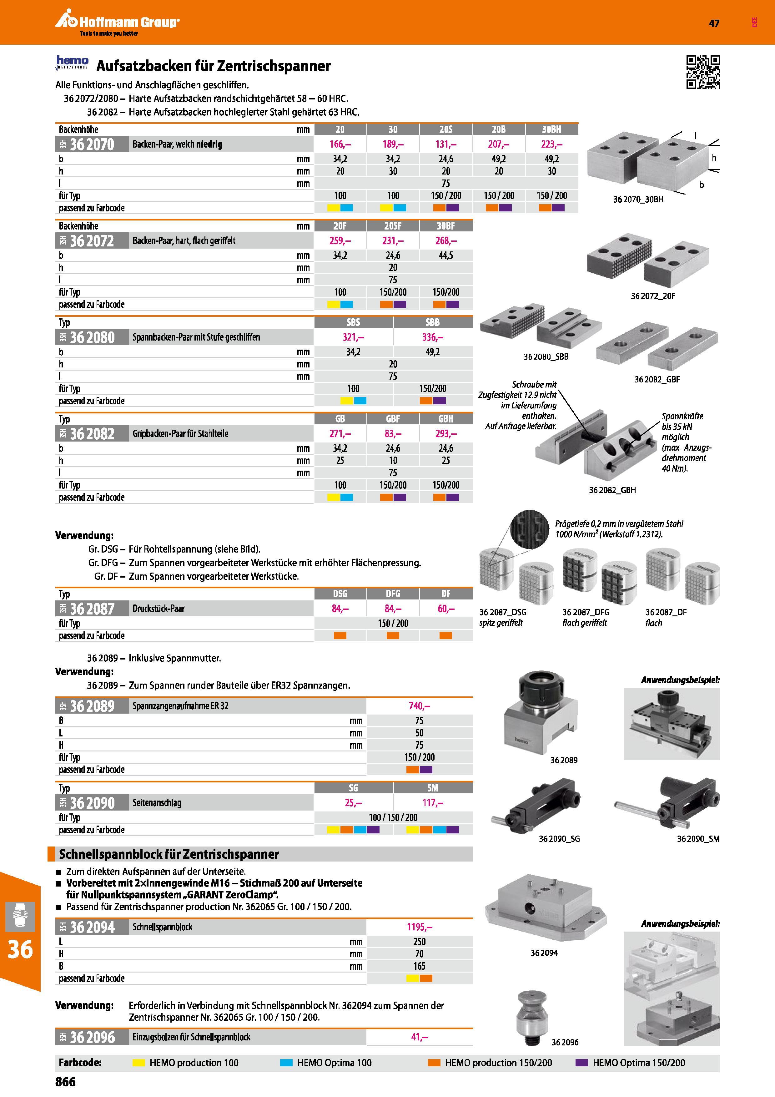 866 Aufsatzbacken für Zentrischspanner Alle Funktlons- und Anschlagflächen geschliffen 36 2072/2080 Harte Aufsatzbacken randschichtgehärtet 58 60 HRC Каталог HOFFMANN GROUP 2016 Режущий инструмент и инструментальная оснастка для металлообрабатывающего промышленного оборудования 47 версия издания Стр. 866 DEU