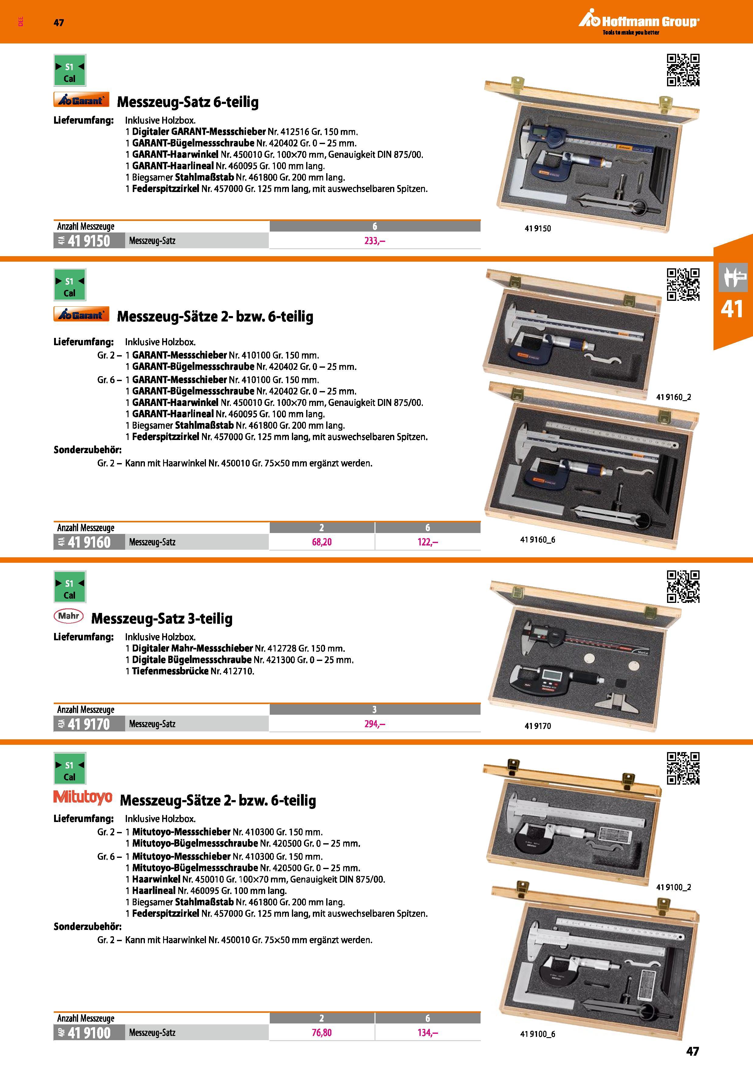 47 1 1 Cal Garant Messzeug-Satz 6-teilig Lieferumfang Inklusive Holzbox 1 Digitaler GARANT-Messschieber Nr 412516 Gr 150 mm 1 GARANT-Bügelmessschrau Каталог HOFFMANN GROUP 2016 Ручной слесарно-монтажный и контрольно-измерительный инструмент и приборы для предприятий машиностроения и мастерских сервисного обслуживания 47 версия издания Стр. 47 DEU