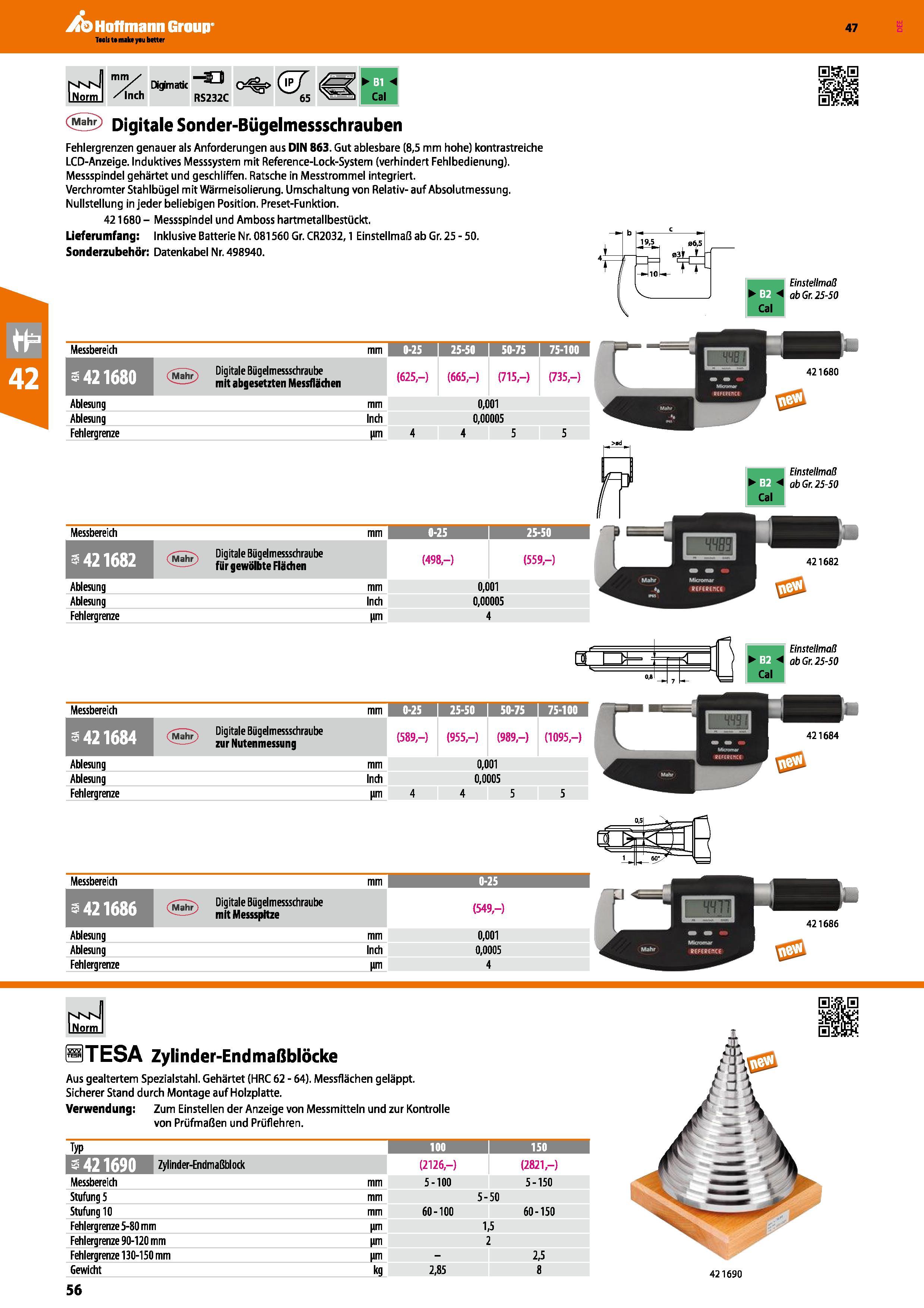 56 mm / l / Dkpmatic /Inch RS232C c%> & 65 Cal <5 Digitale Sonder-Bügelmessschrauben Fehlergrenzen genauer als Anforderungen aus DIN 863 Gut ablesba Каталог HOFFMANN GROUP 2016 Ручной слесарно-монтажный и контрольно-измерительный инструмент и приборы для предприятий машиностроения и мастерских сервисного обслуживания 47 версия издания Стр. 56 DEU