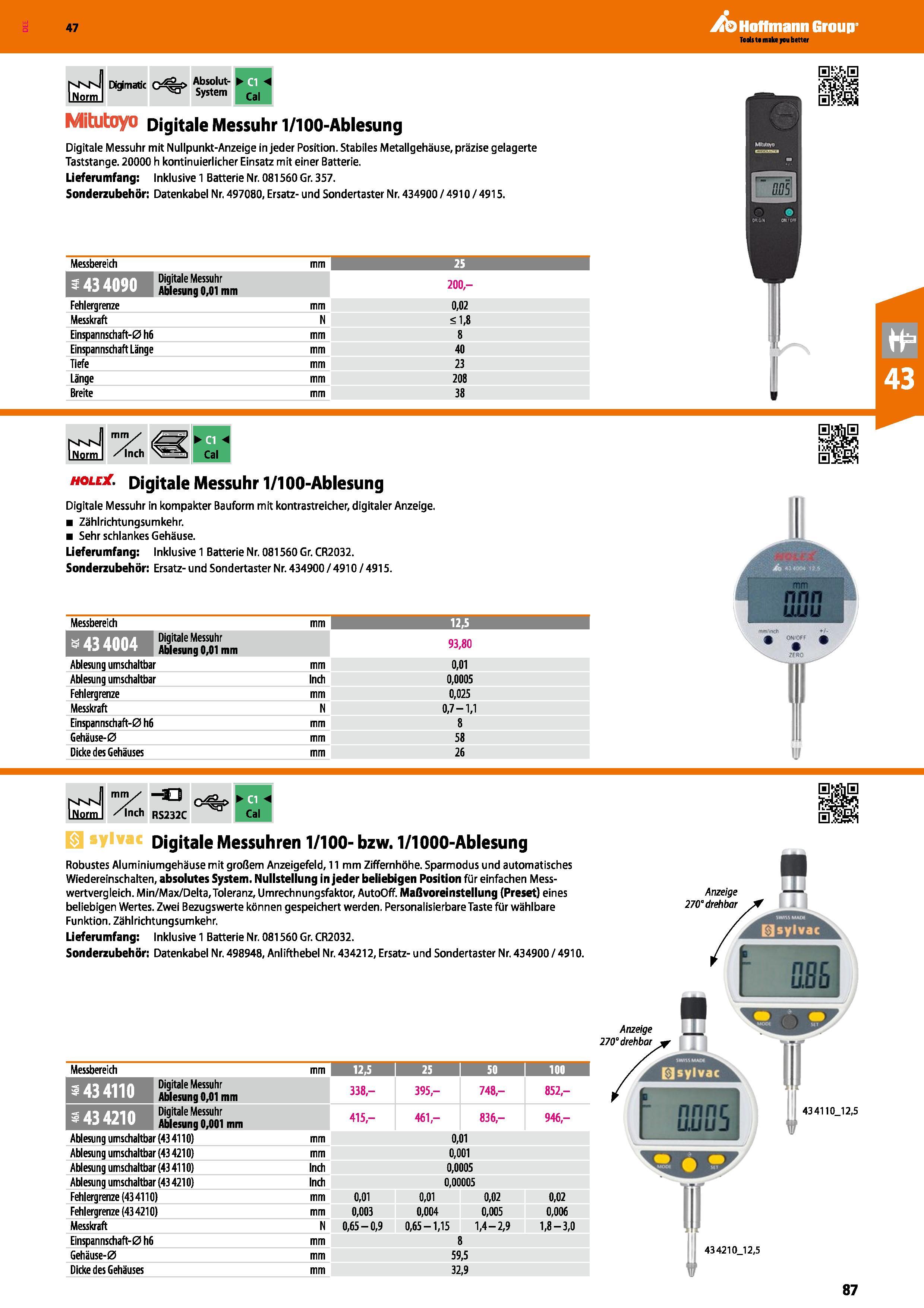 87 NNn INorm Digimatic Absolut- System H Cal Mitutoyo Digitale Messuhr 1/100-Ablesung Digitale Messuhr mit Nullpunkt-Anzeige in jeder Position Stabi Каталог HOFFMANN GROUP 2016 Ручной слесарно-монтажный и контрольно-измерительный инструмент и приборы для предприятий машиностроения и мастерских сервисного обслуживания 47 версия издания Стр. 87 DEU