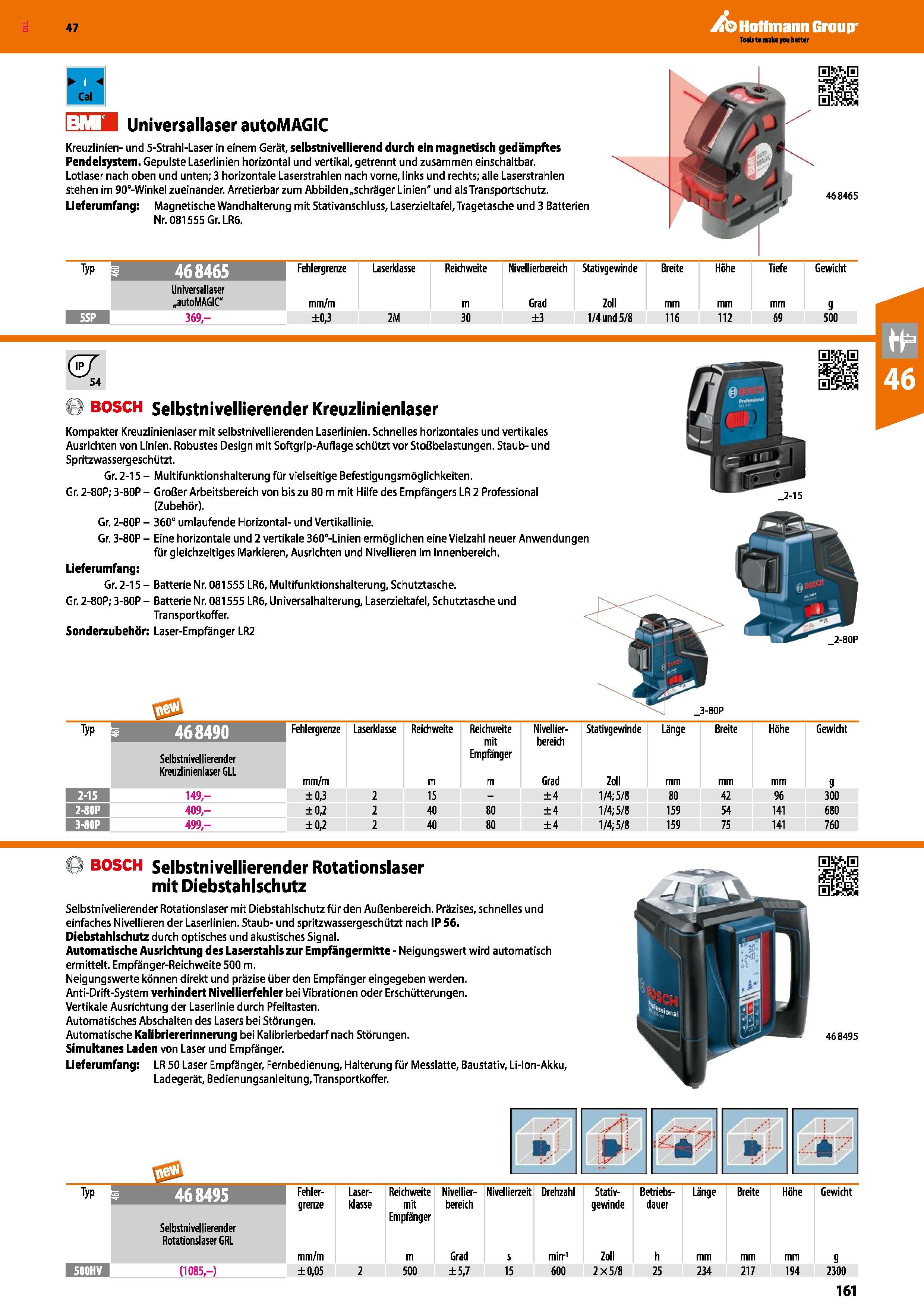 161 Universallaser autoMAGIC n Cal l- nl Kreuzlinien- und 5-Strahl-Laser in einem Gerät, selbstnivellierend durch ein magnetisch gedämpftes Pendelsys Каталог HOFFMANN GROUP 2016 Ручной слесарно-монтажный и контрольно-измерительный инструмент и приборы для предприятий машиностроения и мастерских сервисного обслуживания 47 версия издания Стр. 161 DEU
