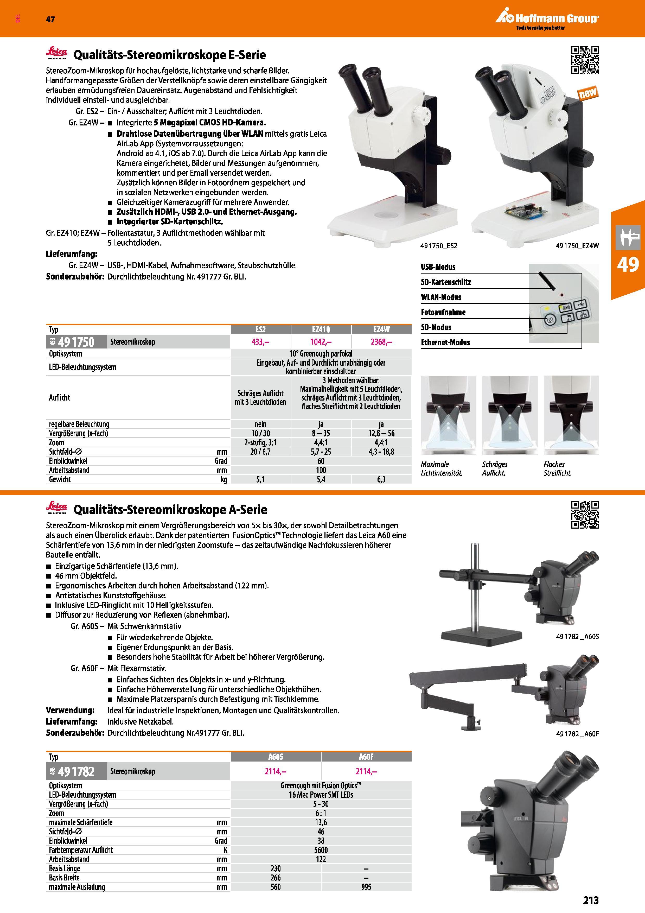 213 Qualitäts-Stereomikroskope A-Serie StereoZoom-Mikroskop mit einem Vergrößerungsbereich von 5x bis 30x, der sowohl Detailbetrachtungen als auch ei Каталог HOFFMANN GROUP 2016 Ручной слесарно-монтажный и контрольно-измерительный инструмент и приборы для предприятий машиностроения и мастерских сервисного обслуживания 47 версия издания Стр. 213 DEU