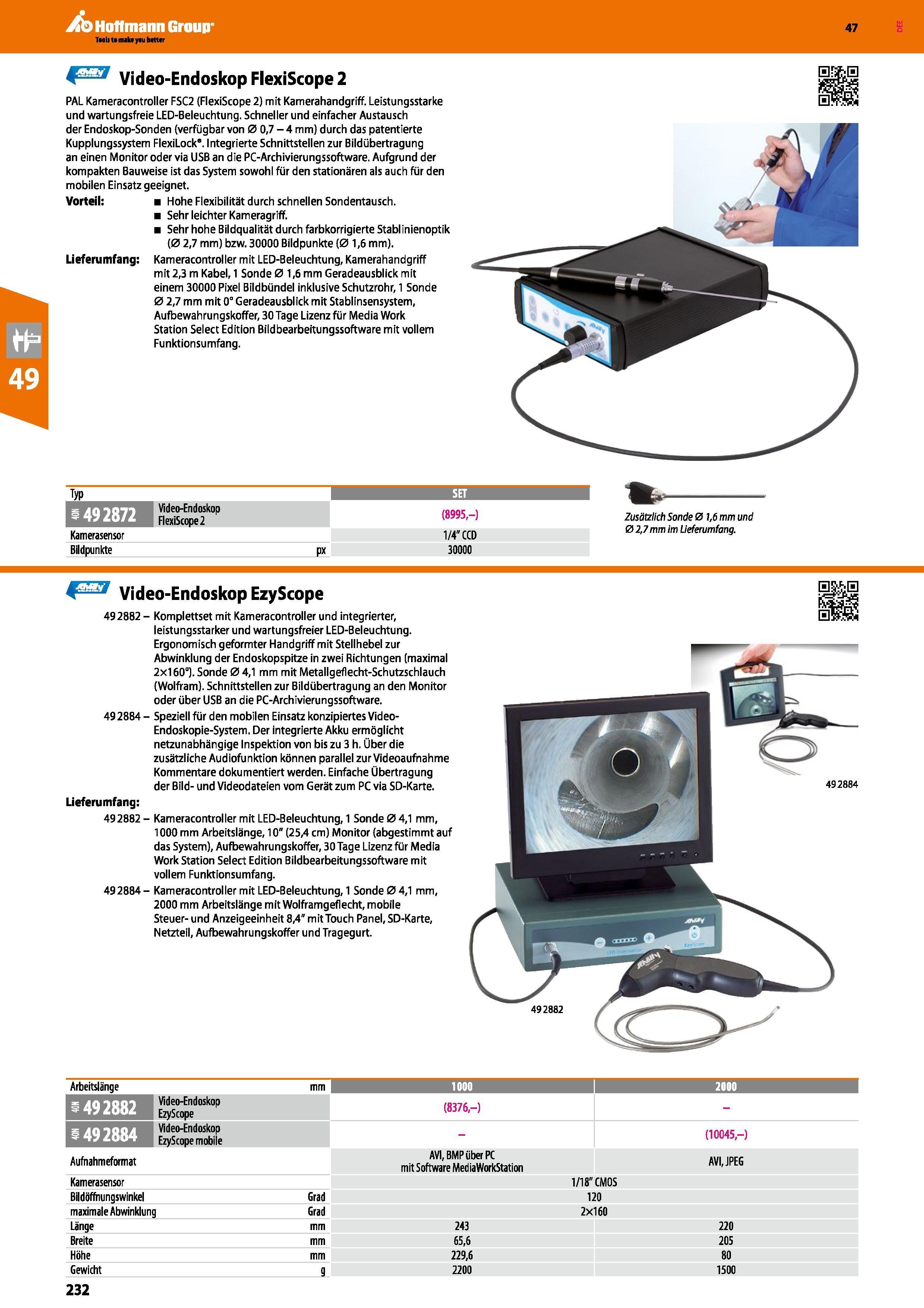 232 Y Video-Endoskop FlexiScope 2 PAL Kameracontroller FSC2 (FlexiScope 2) mit Kamerahandgriff Leistungsstarke und wartungsfreie LED-Beleuchtung Schn Каталог HOFFMANN GROUP 2016 Ручной слесарно-монтажный и контрольно-измерительный инструмент и приборы для предприятий машиностроения и мастерских сервисного обслуживания 47 версия издания Стр. 232 DEU