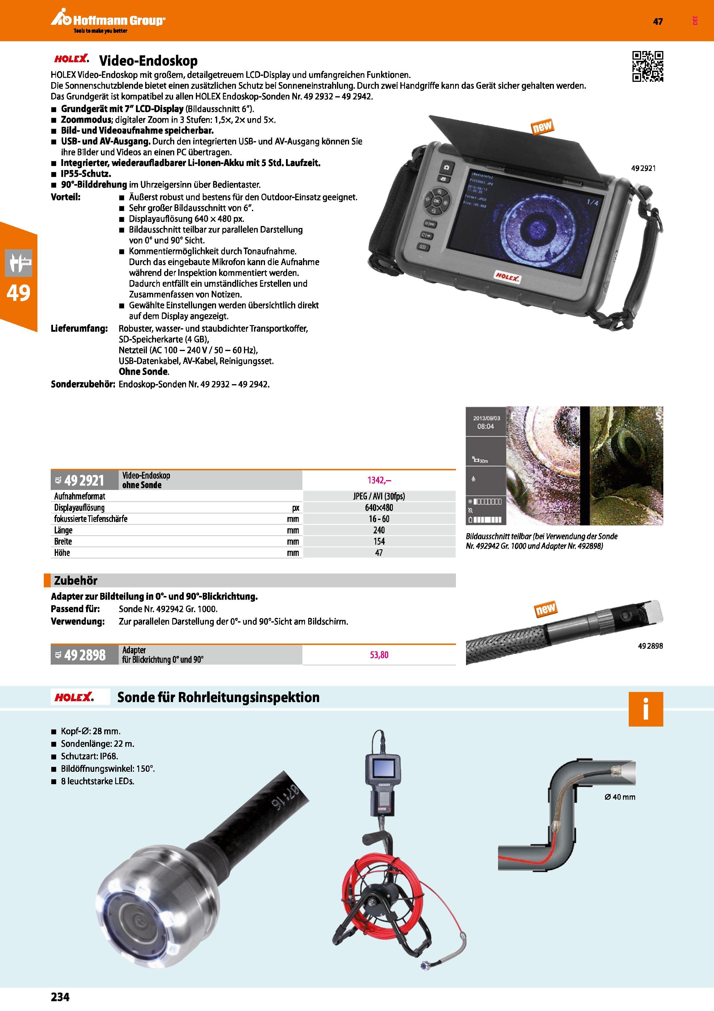 234 Hoffmann Group hole Video-Endoskop HOLEX Video-Endoskop mit großem, detailgetreuem LCD-Display und umfangreichen Funktionen Die Sonnenschutzblend Каталог HOFFMANN GROUP 2016 Ручной слесарно-монтажный и контрольно-измерительный инструмент и приборы для предприятий машиностроения и мастерских сервисного обслуживания 47 версия издания Стр. 234 DEU
