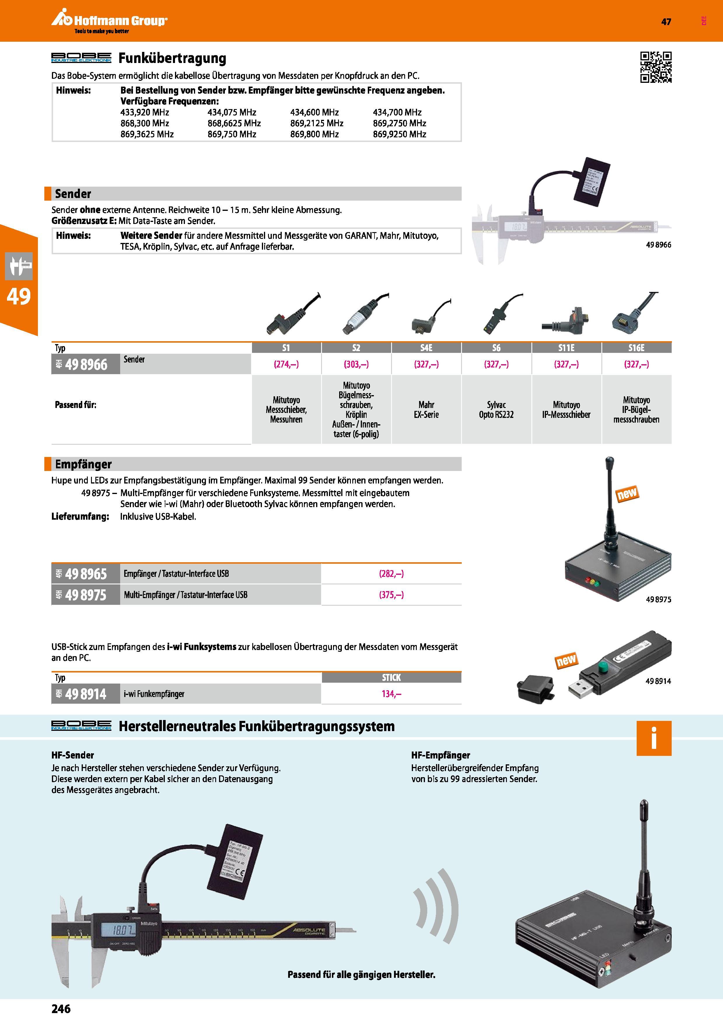 246 Funkübertragung Das Bobe-System ermöglicht die kabellose Übertragung von Messdaten per Knopfdruck an den PC Hinweis Bei Bestellung von Sender bzw Каталог HOFFMANN GROUP 2016 Ручной слесарно-монтажный и контрольно-измерительный инструмент и приборы для предприятий машиностроения и мастерских сервисного обслуживания 47 версия издания Стр. 246 DEU