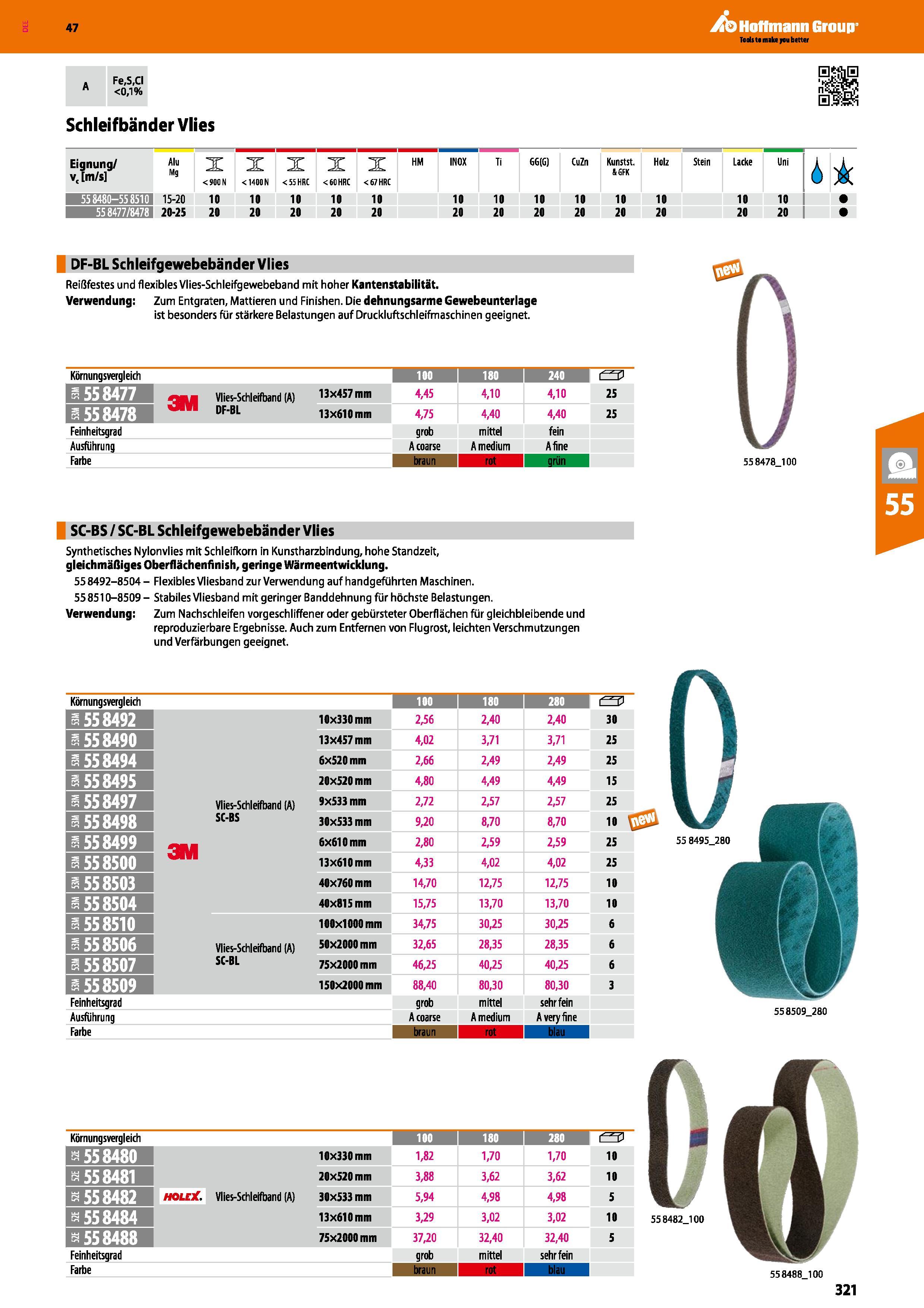 321 Schleifbänder Vlies Eignung/ v, m/s Alu Mg X < 90C N X < 1400 N X <55 HRC X <60 HRC X <67 HRC HM INOX Ti i seid CuZn Kunstst &GFK Holz Stein Lack Каталог HOFFMANN GROUP 2016 Ручной слесарно-монтажный и контрольно-измерительный инструмент и приборы для предприятий машиностроения и мастерских сервисного обслуживания 47 версия издания Стр. 321 DEU