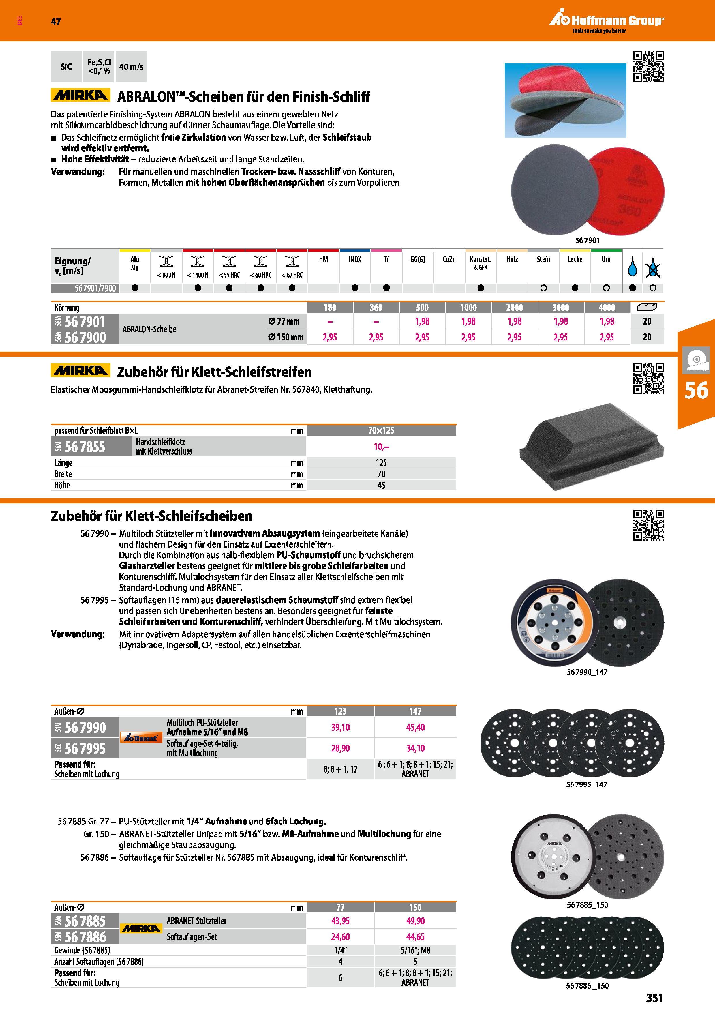 351 SiC Fe,S,CI <0,1% 40 m/s AIIRKIX ABRALON -Scheiben für den Finish-Schliff Das patentierte Finishing-System ABRALON besteht aus einem gewebten Net Каталог HOFFMANN GROUP 2016 Ручной слесарно-монтажный и контрольно-измерительный инструмент и приборы для предприятий машиностроения и мастерских сервисного обслуживания 47 версия издания Стр. 351 DEU