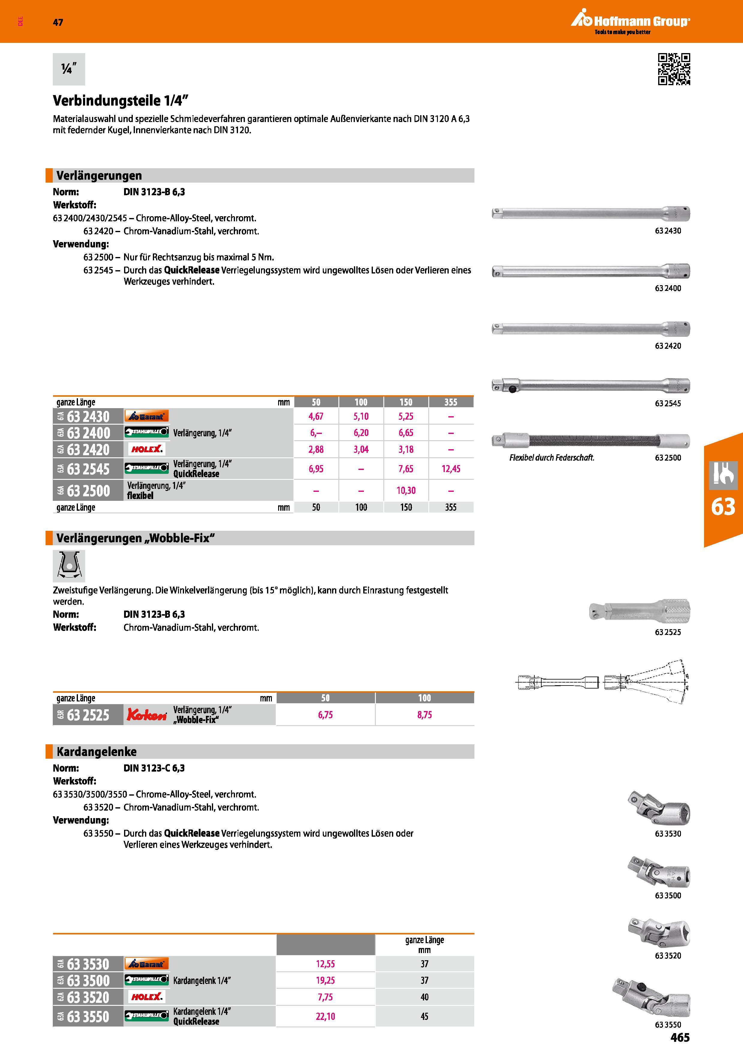 465 HSftH m Verbindungsteile 1/4 Materialauswahl und spezielle Schmiedeverfahren garantieren optimale Außenvierkante nach DIN 3120 A 6,3 mit federnde Каталог HOFFMANN GROUP 2016 Ручной слесарно-монтажный и контрольно-измерительный инструмент и приборы для предприятий машиностроения и мастерских сервисного обслуживания 47 версия издания Стр. 465 DEU