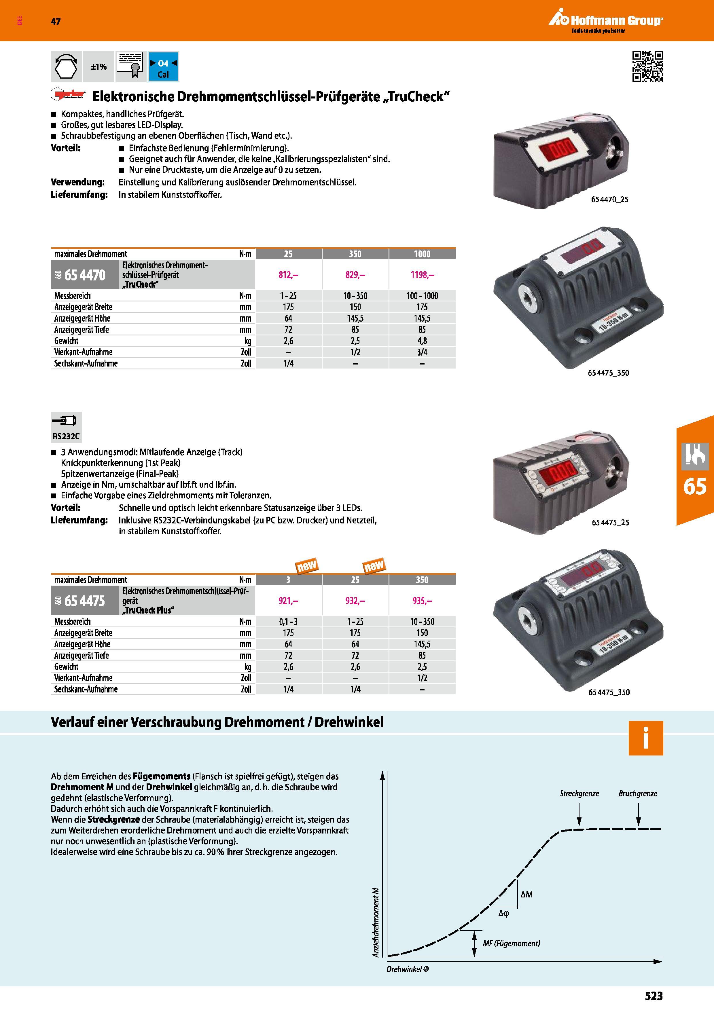 523 0 ±1% - Cal '' Elektronische Drehmomentschlüssel-Prüfgeräte „TruCheck Kompaktes, handliches Prüfgerät Großes, gut lesbares LED-Display Schraubbef Каталог HOFFMANN GROUP 2016 Ручной слесарно-монтажный и контрольно-измерительный инструмент и приборы для предприятий машиностроения и мастерских сервисного обслуживания 47 версия издания Стр. 523 DEU