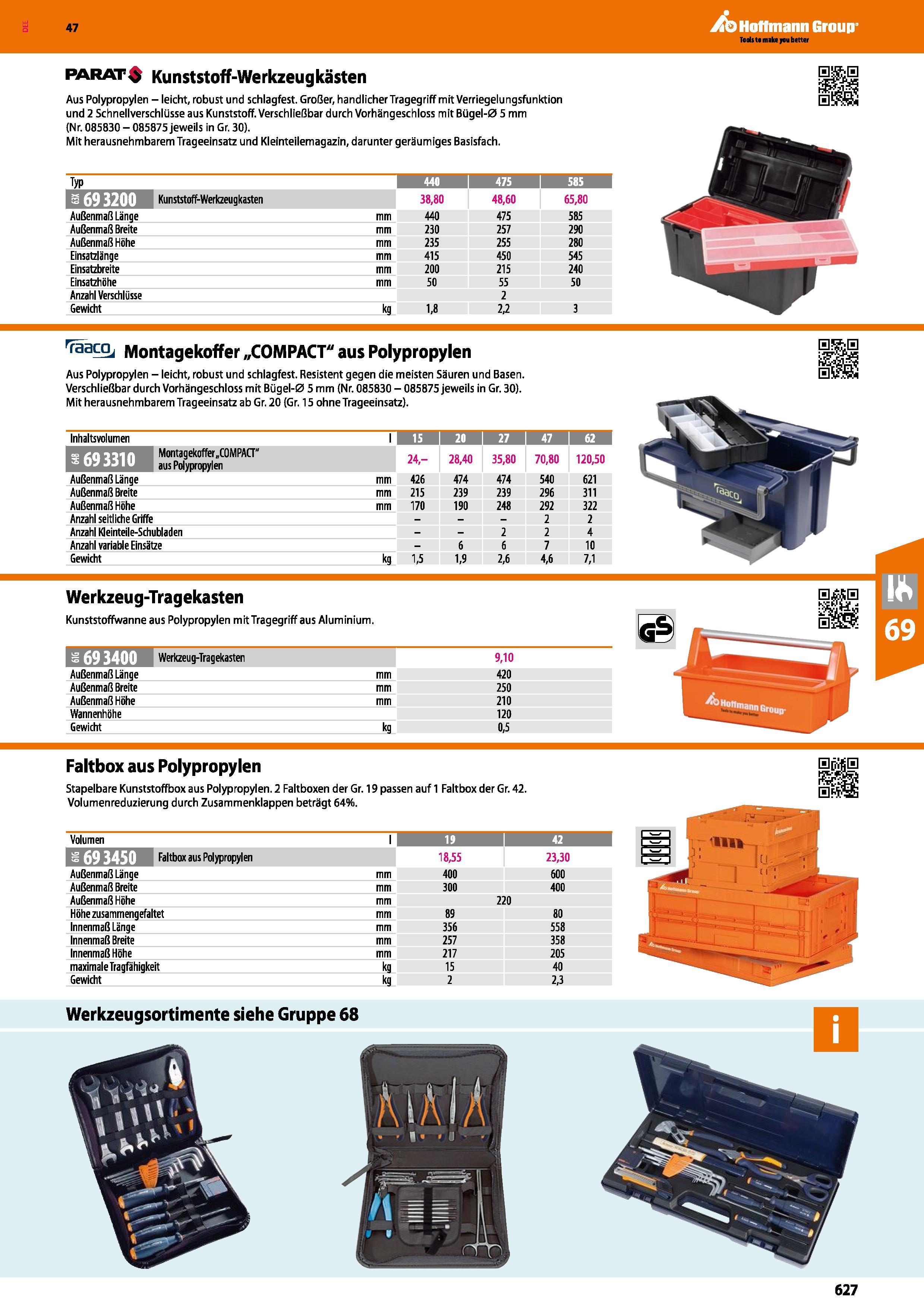 627 parat Kunststoff-Werkzeugkästen Aus Polypropylen - leicht, robust und schlagfest Großer, handlicher Tragegriff mit Verriegelungsfunktion und 2 Sc Каталог HOFFMANN GROUP 2016 Ручной слесарно-монтажный и контрольно-измерительный инструмент и приборы для предприятий машиностроения и мастерских сервисного обслуживания 47 версия издания Стр. 627 DEU