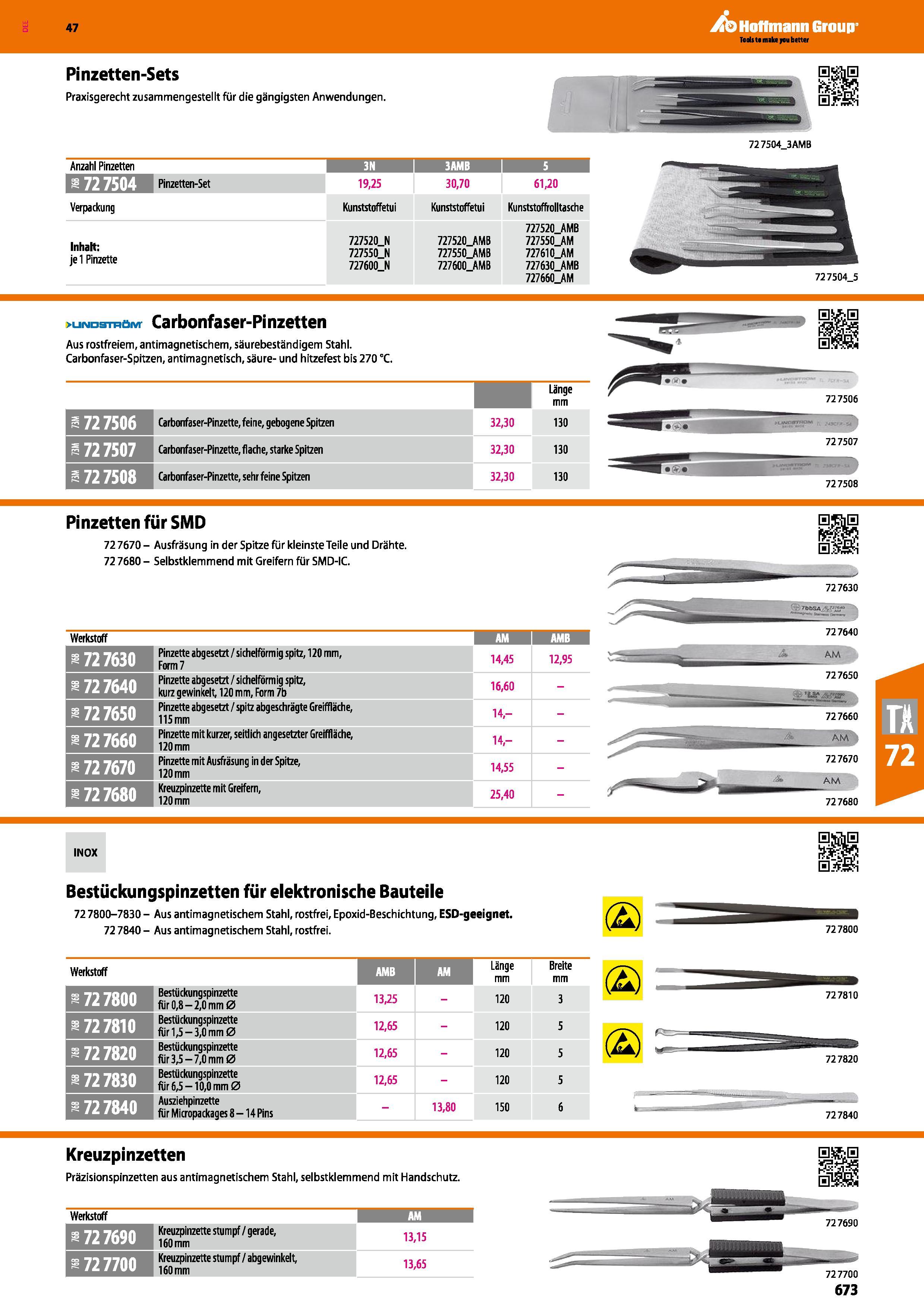 673 Pinzetten-Sets Praxisgerecht zusammengestellt für die gängigsten Anwendungen Anzahl Pinzetten 3N äHEm 5 M Pinzetten-Set 19,25 30,70 61,20 Verpack Каталог HOFFMANN GROUP 2016 Ручной слесарно-монтажный и контрольно-измерительный инструмент и приборы для предприятий машиностроения и мастерских сервисного обслуживания 47 версия издания Стр. 673 DEU
