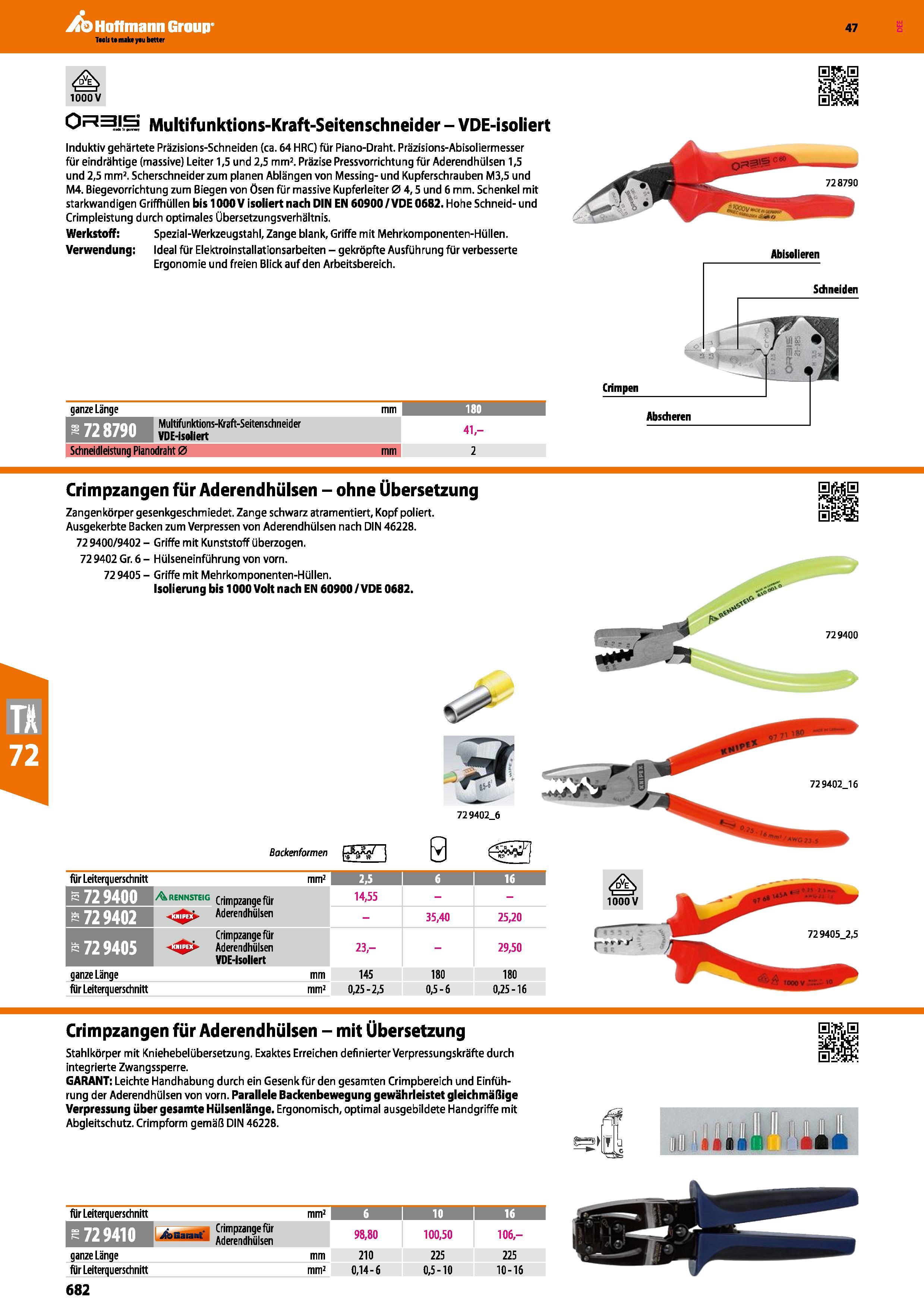 682 EEfcH /dve\ 1000 V Or 3lS Multifunktions-Kraft-Seitenschneider - VDE-isoliert Induktiv gehärtete Präzisions-Schneiden (ca 64 HRC) für Piano-Draht Каталог HOFFMANN GROUP 2016 Ручной слесарно-монтажный и контрольно-измерительный инструмент и приборы для предприятий машиностроения и мастерских сервисного обслуживания 47 версия издания Стр. 682 DEU