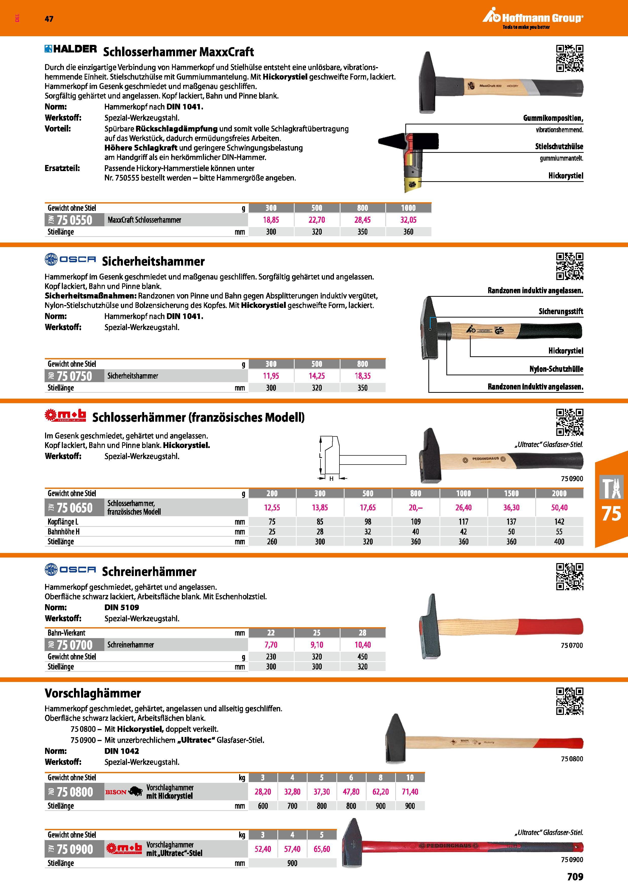 709 47 khalder Schlosserhammer MaxxCraft Durch die einzigartige Verbindung von Hammerkopf und Stielhülse entsteht eine unlösbare, vibrationshemmende Каталог HOFFMANN GROUP 2016 Ручной слесарно-монтажный и контрольно-измерительный инструмент и приборы для предприятий машиностроения и мастерских сервисного обслуживания 47 версия издания Стр. 709 DEU
