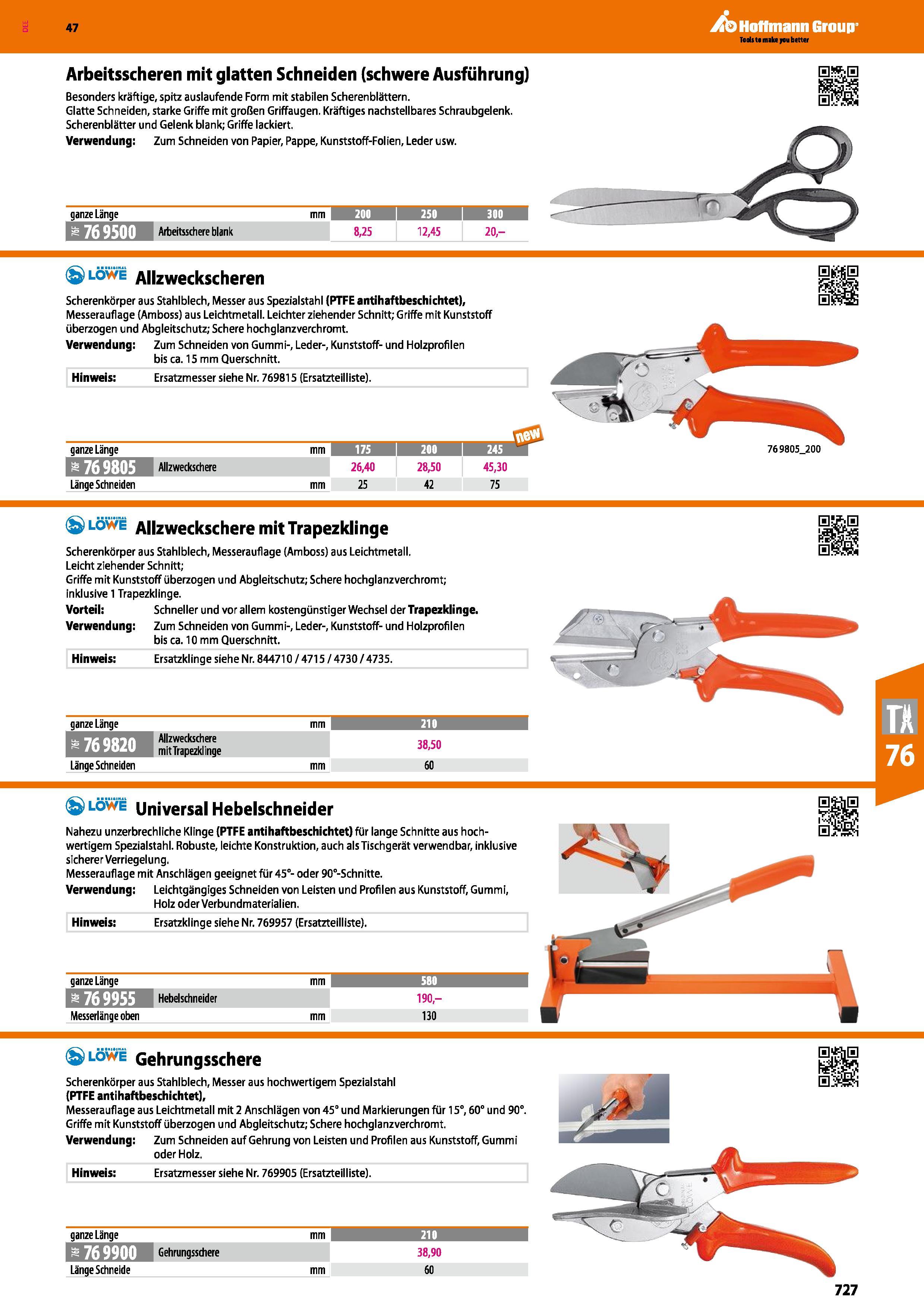 727 Arbeitsscheren mit glatten Schneiden (schwere Ausführung) Besonders kräftige, spitz auslaufende Form mit stabilen Scherenblättern Glatte Schneide Каталог HOFFMANN GROUP 2016 Ручной слесарно-монтажный и контрольно-измерительный инструмент и приборы для предприятий машиностроения и мастерских сервисного обслуживания 47 версия издания Стр. 727 DEU