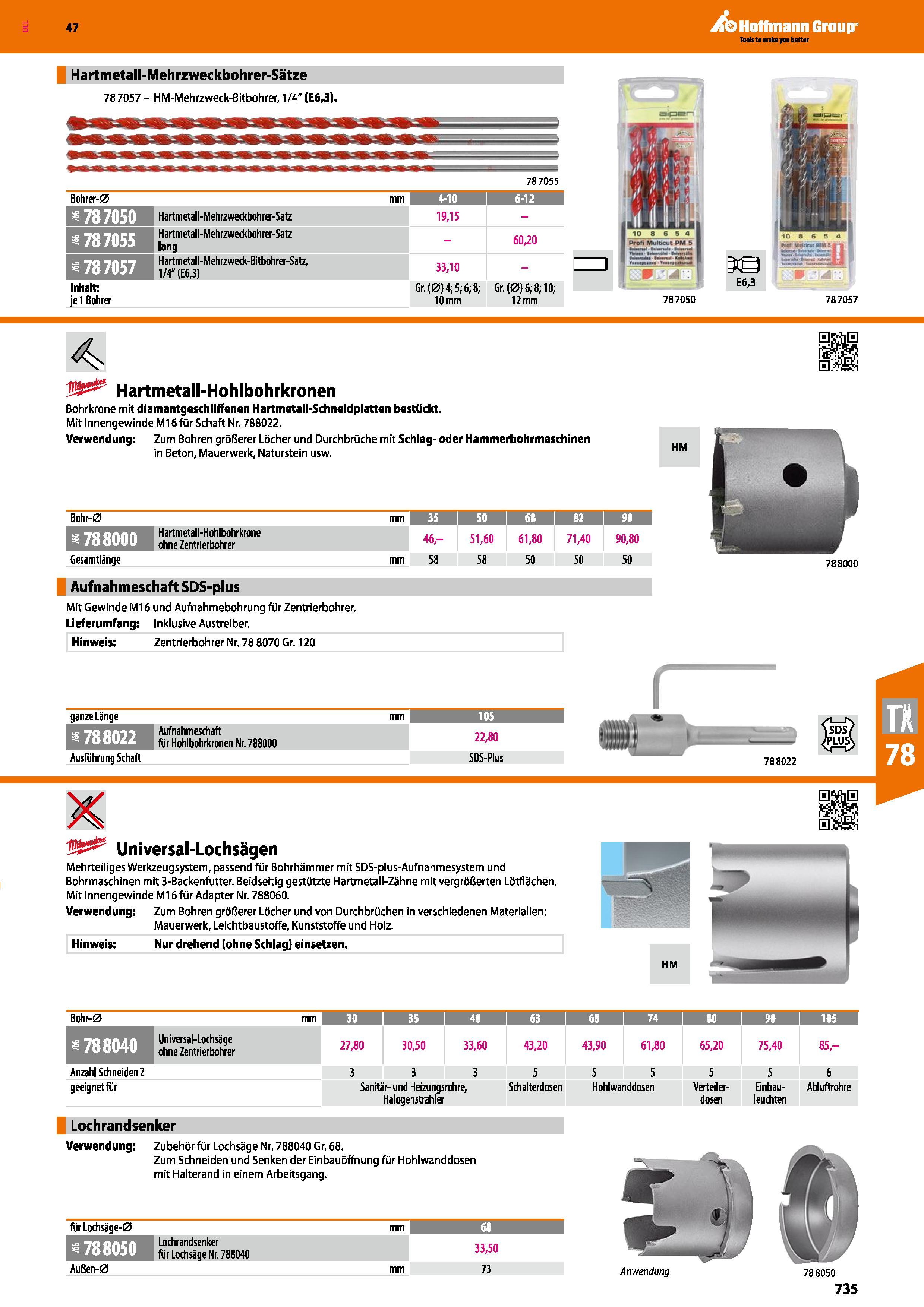 735 Hartmetall-Mehrzweckbohrer-Sätze 787057 - HM-Mehrzweck-Bitbohrer, 1/4 (E6,3), 787055 Bohrer-0 4-10 1 6-12 787050 Hartmetall-Mehrzweckbohrer-Satz Каталог HOFFMANN GROUP 2016 Ручной слесарно-монтажный и контрольно-измерительный инструмент и приборы для предприятий машиностроения и мастерских сервисного обслуживания 47 версия издания Стр. 735 DEU