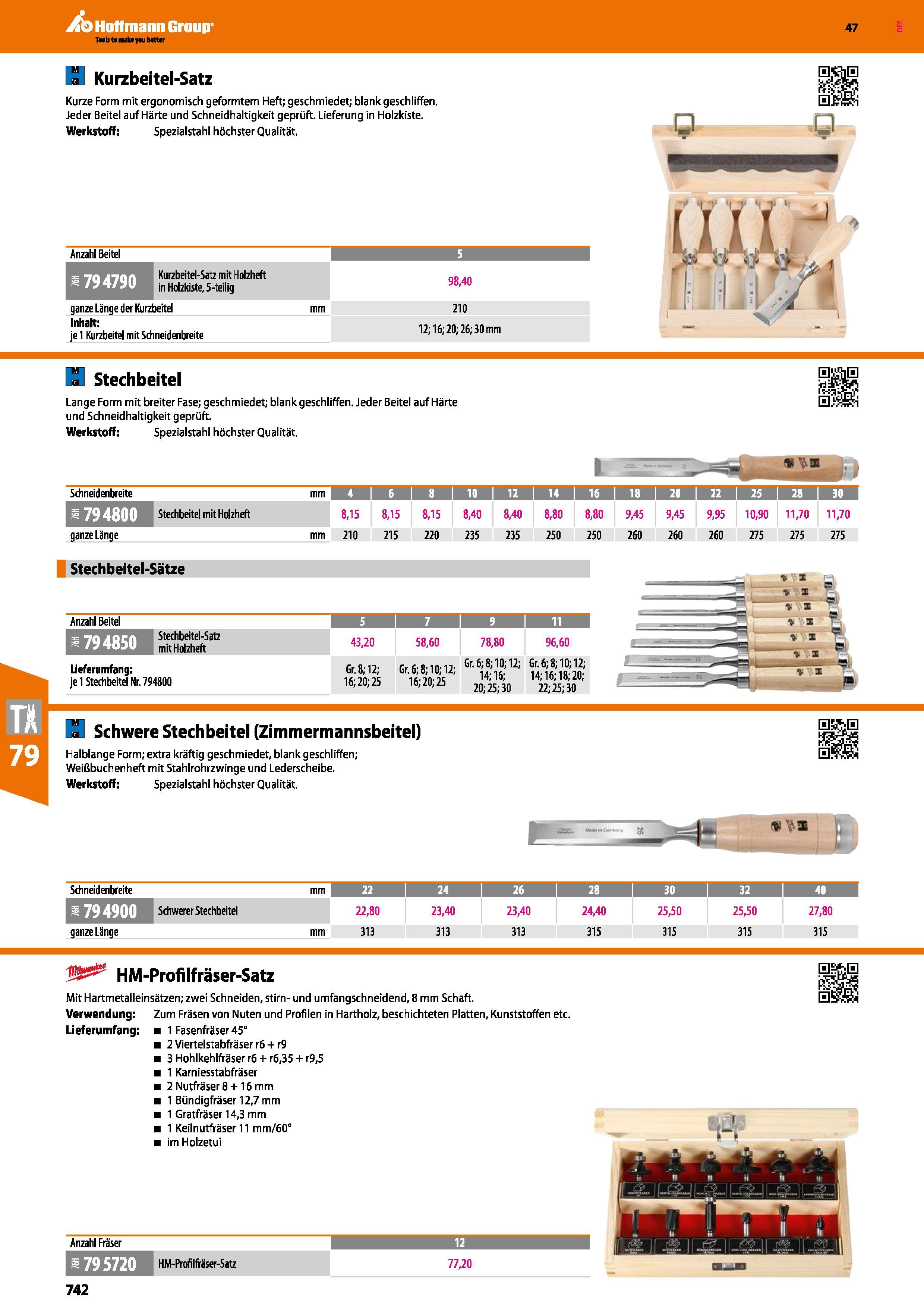 742 19 Kurzbeitel-Satz Kurze Form mit ergonomisch geformtem Heft; geschmiedet; blank geschliffen Jeder Beitel auf Härte und Schneidhaltigkeit geprüft Каталог HOFFMANN GROUP 2016 Ручной слесарно-монтажный и контрольно-измерительный инструмент и приборы для предприятий машиностроения и мастерских сервисного обслуживания 47 версия издания Стр. 742 DEU
