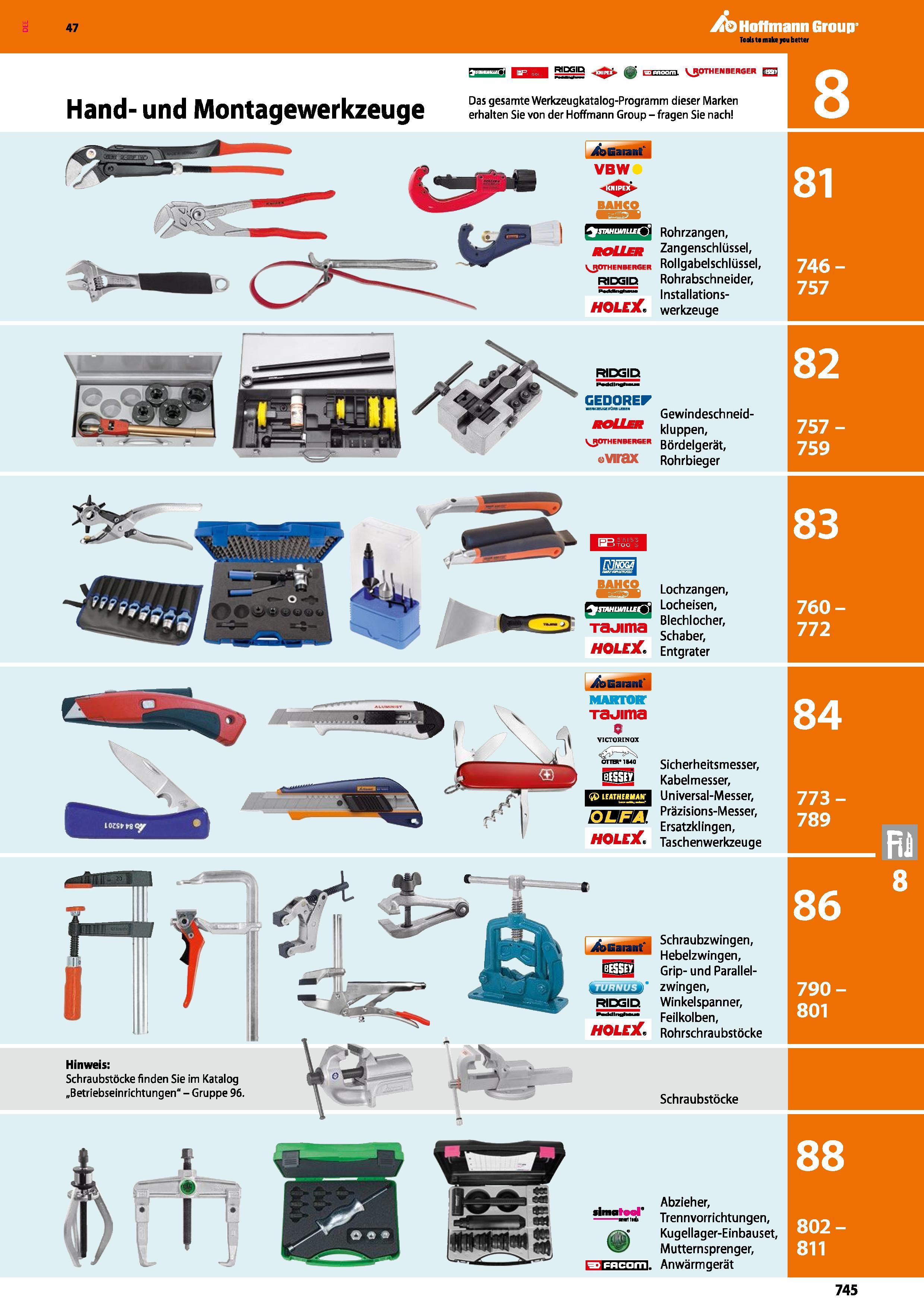 745 Das gesamte Werkzeugkatalog-Programm dieser Marken erhalten Sie von der Hoffmann Group - fragen Sie nach ÄS Hoffmann Group raDGIO ffilj jfeG VBW Каталог HOFFMANN GROUP 2016 Ручной слесарно-монтажный и контрольно-измерительный инструмент и приборы для предприятий машиностроения и мастерских сервисного обслуживания 47 версия издания Стр. 745 DEU