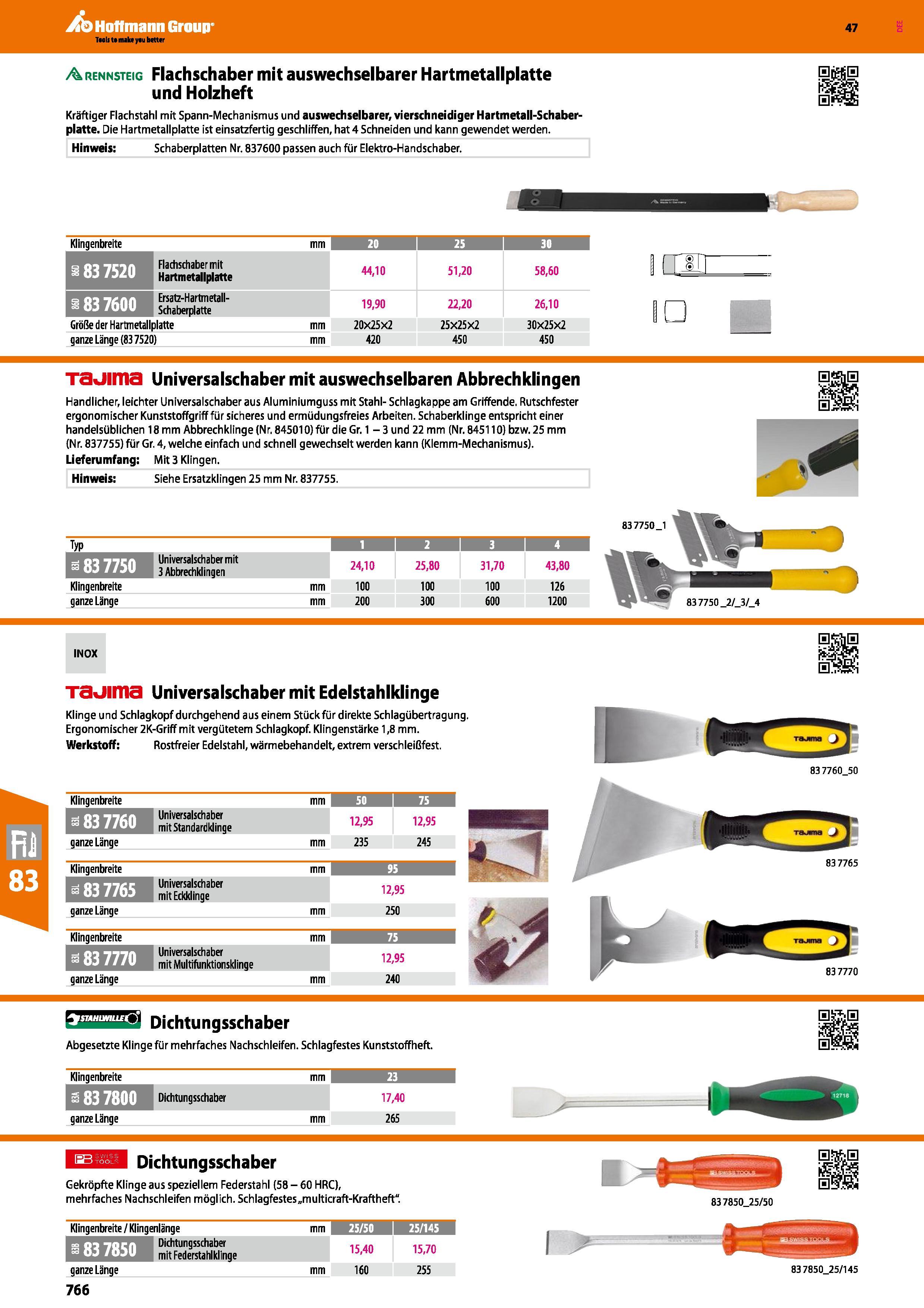 766 A rennsteig Flachschaber mit auswechselbarer Hartmetallplatte und Holzheft Kräftiger Flachstahl mit Spann-Mechanismus und auswechselbarer, viersc Каталог HOFFMANN GROUP 2016 Ручной слесарно-монтажный и контрольно-измерительный инструмент и приборы для предприятий машиностроения и мастерских сервисного обслуживания 47 версия издания Стр. 766 DEU