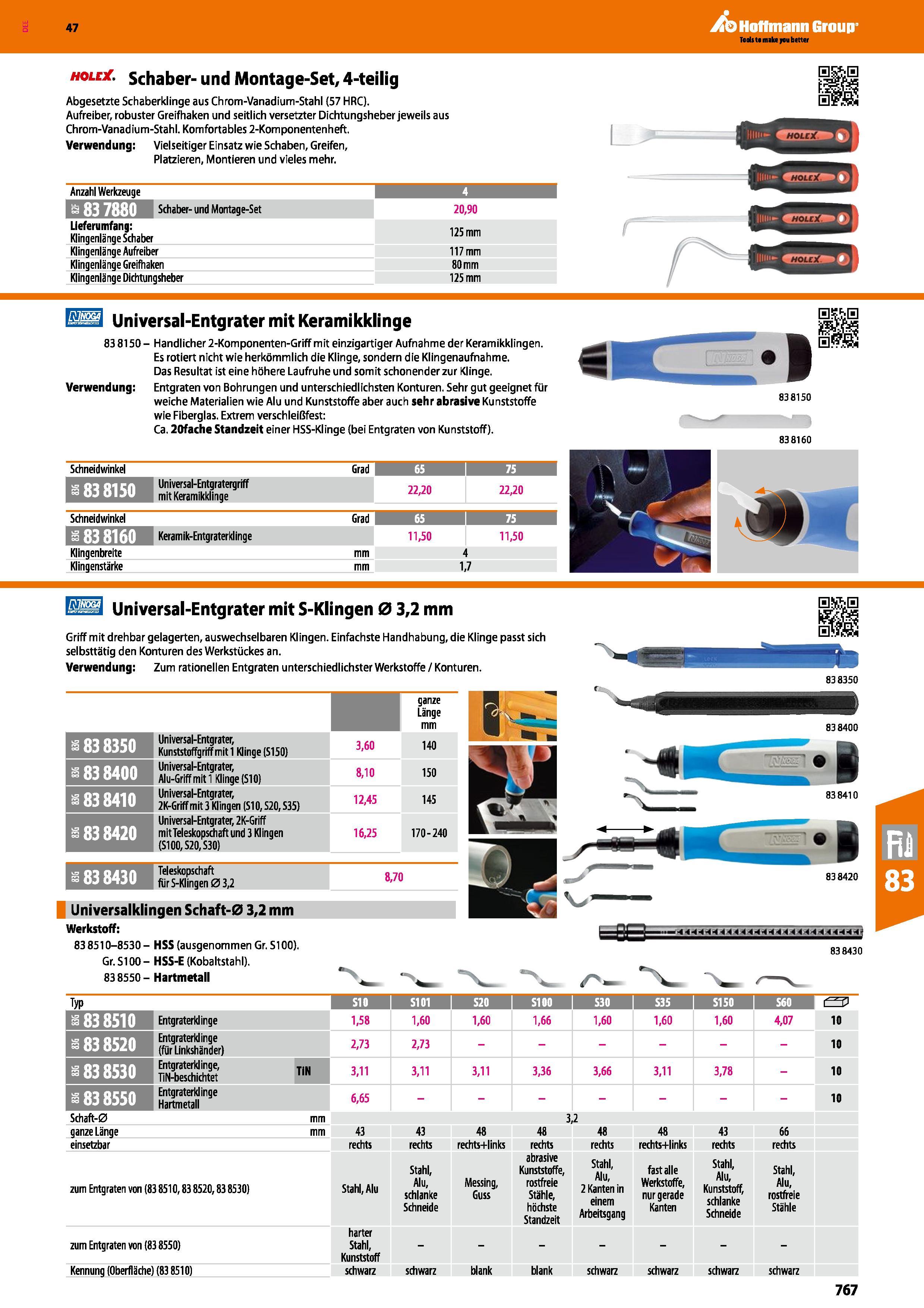 767 47 hole Schaber- und Montage-Set, 4-teilig Abgesetzte Schaberklinge aus Chrom-Vanadium-Stahl (57 HRC) Aufreiber, robuster Greifhaken und seitlich Каталог HOFFMANN GROUP 2016 Ручной слесарно-монтажный и контрольно-измерительный инструмент и приборы для предприятий машиностроения и мастерских сервисного обслуживания 47 версия издания Стр. 767 DEU