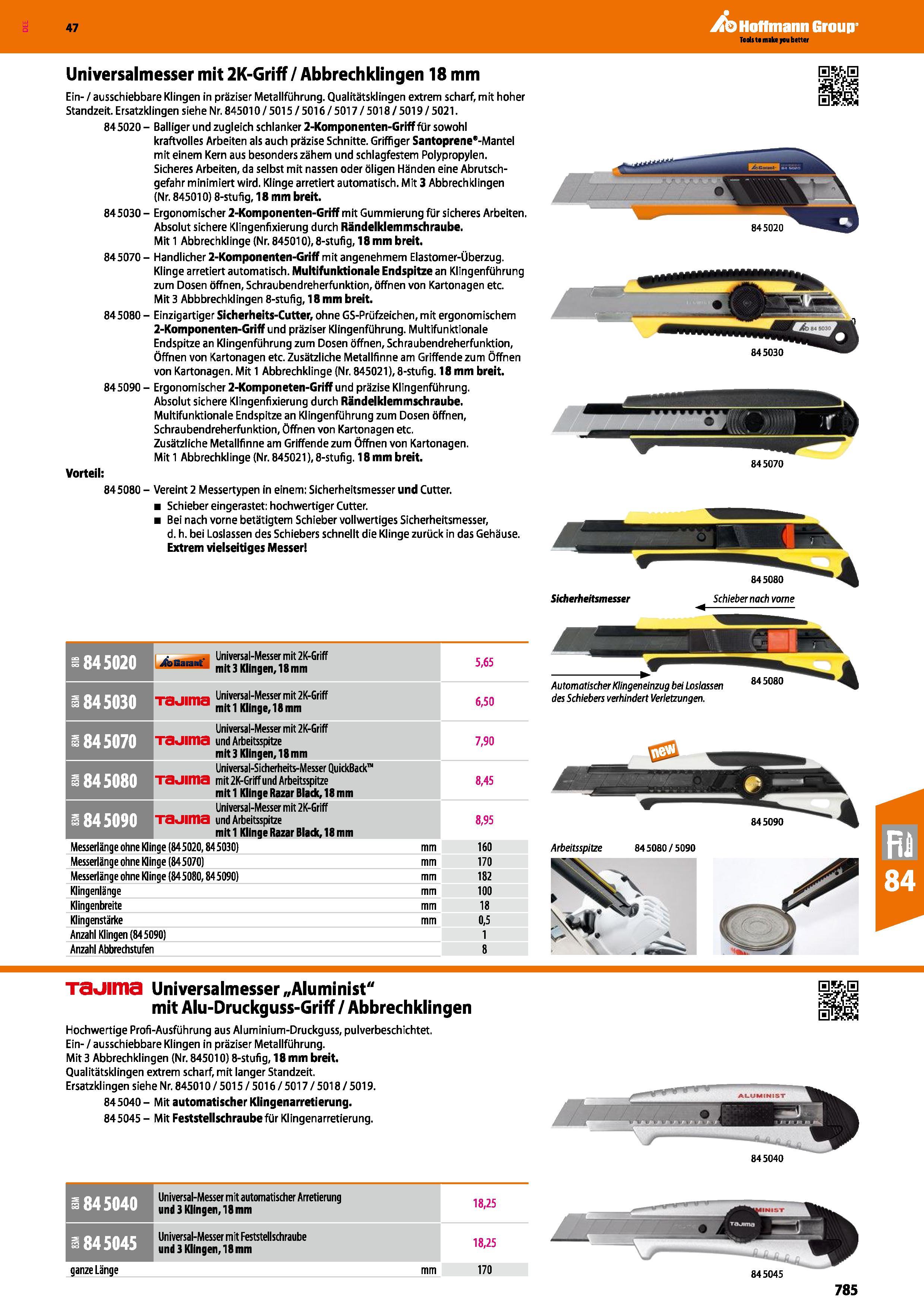 785 Universalmesser mit 2K-Griff / Abbrechklingen 18 mm Ein- / ausschiebbare Klingen in präziser Metallführung Qualitätsklingen extrem scharf, mit ho Каталог HOFFMANN GROUP 2016 Ручной слесарно-монтажный и контрольно-измерительный инструмент и приборы для предприятий машиностроения и мастерских сервисного обслуживания 47 версия издания Стр. 785 DEU