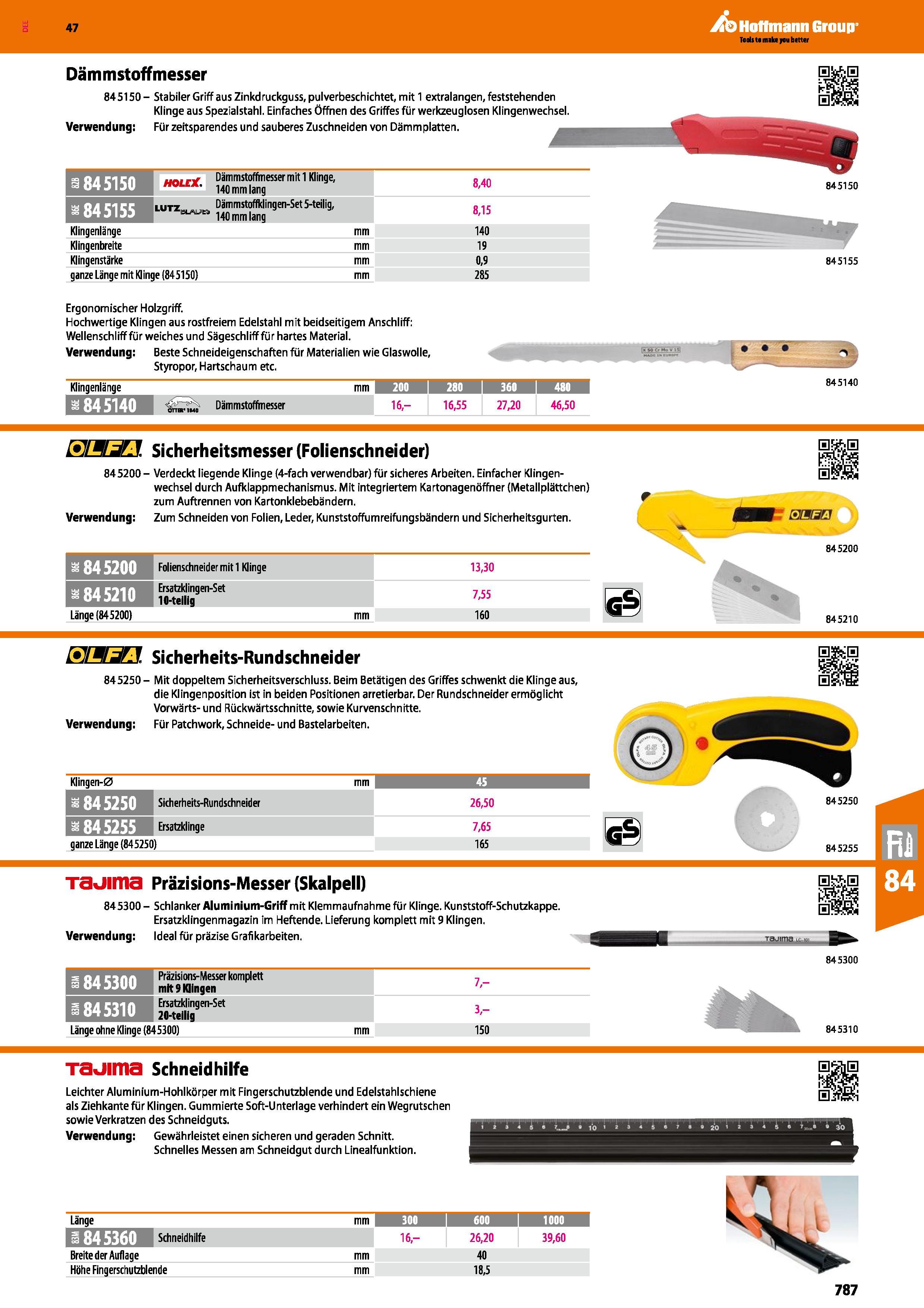 787 Dämmstoffmesser 84 5150 - Stabiler Griff aus Zinkdruckguss, pulverbeschichtet, mit 1 extralangen, feststehenden Klinge aus Spezialstahl Einfaches Каталог HOFFMANN GROUP 2016 Ручной слесарно-монтажный и контрольно-измерительный инструмент и приборы для предприятий машиностроения и мастерских сервисного обслуживания 47 версия издания Стр. 787 DEU