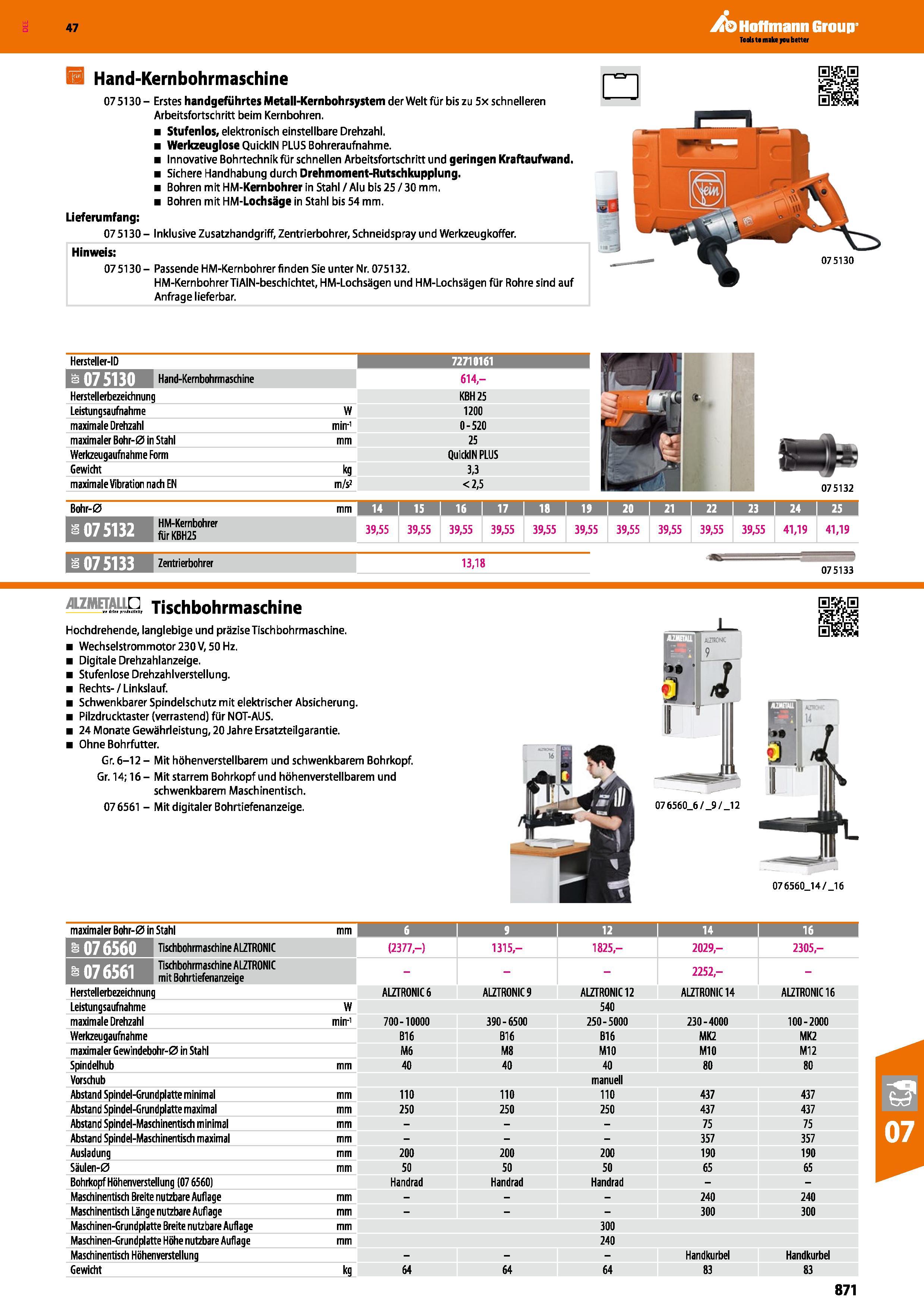 871 ü Hand-Kernbohrmaschine 075130- Erstes handgeführtes Metall-Kernbohrsystem der Welt für bis zu 5x schnelleren Arbeitsfortschritt beim Kernbohren Каталог HOFFMANN GROUP 2016 Ручной слесарно-монтажный и контрольно-измерительный инструмент и приборы для предприятий машиностроения и мастерских сервисного обслуживания 47 версия издания Стр. 871 DEU