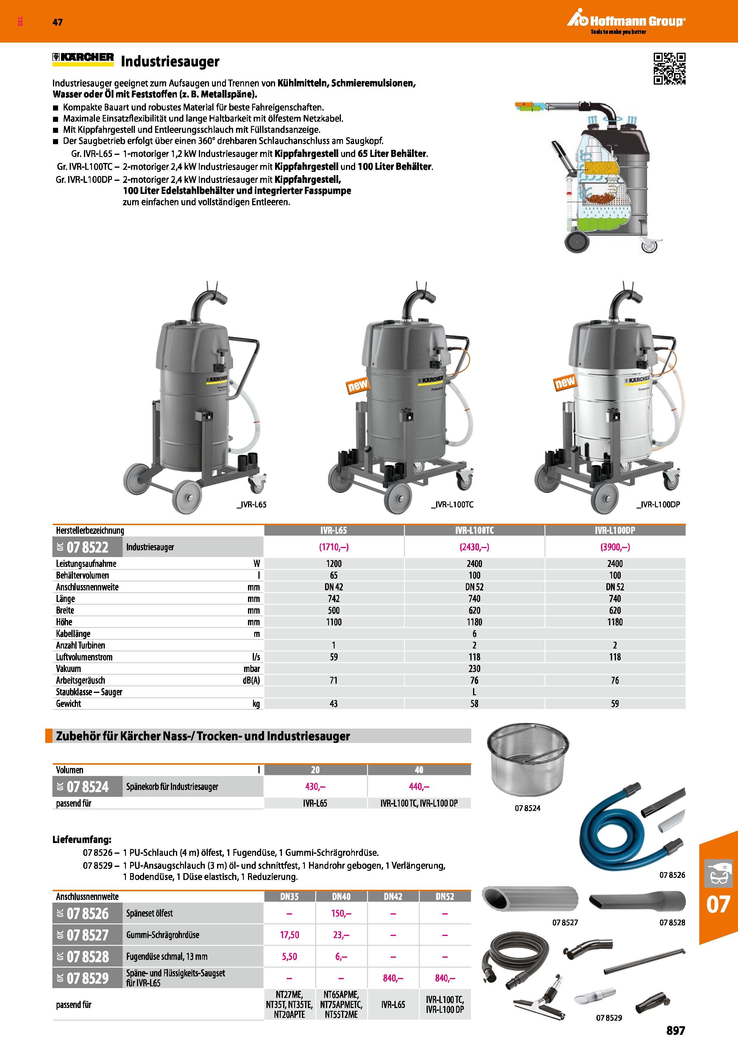 897 skxrcher Industriesauger Industriesauger geeignet zum Aufsaugen und Trennen von Kühlmitteln, Schmieremulsionen, Wasser oder öl mit Feststoffen (z Каталог HOFFMANN GROUP 2016 Ручной слесарно-монтажный и контрольно-измерительный инструмент и приборы для предприятий машиностроения и мастерских сервисного обслуживания 47 версия издания Стр. 897 DEU