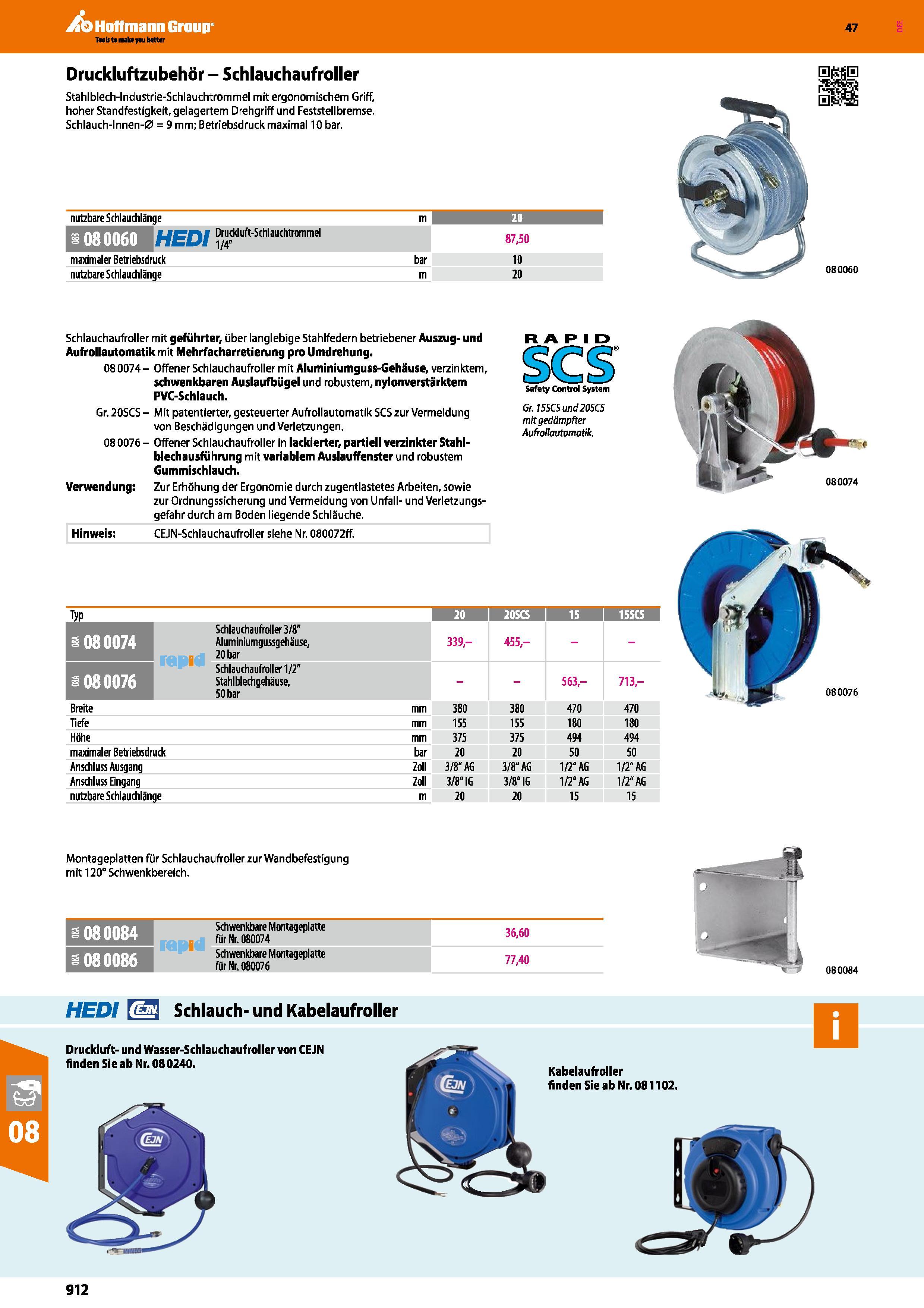 912 Hoffmann Group TmIi t mal yau bettcr Druckluftzubehör - Schlauchaufroller Stahlblech-Industrie-Schlauchtrommel mit ergonomischem Griff, hoher Sta Каталог HOFFMANN GROUP 2016 Ручной слесарно-монтажный и контрольно-измерительный инструмент и приборы для предприятий машиностроения и мастерских сервисного обслуживания 47 версия издания Стр. 912 DEU