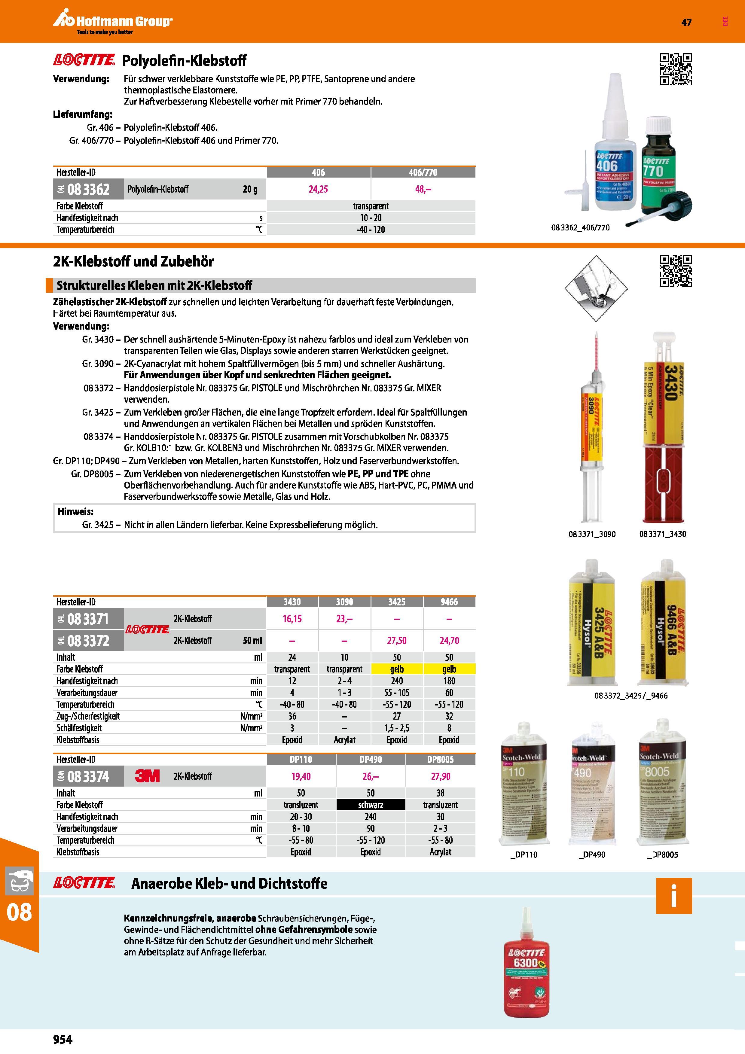 954 EMGTffi Polyolefin-Klebstoff Verwendung Für schwer verklebbare Kunststoffe wie PE, PP, PTFE, Santoprene und andere thermoplastische Elastomere Zu Каталог HOFFMANN GROUP 2016 Ручной слесарно-монтажный и контрольно-измерительный инструмент и приборы для предприятий машиностроения и мастерских сервисного обслуживания 47 версия издания Стр. 954 DEU