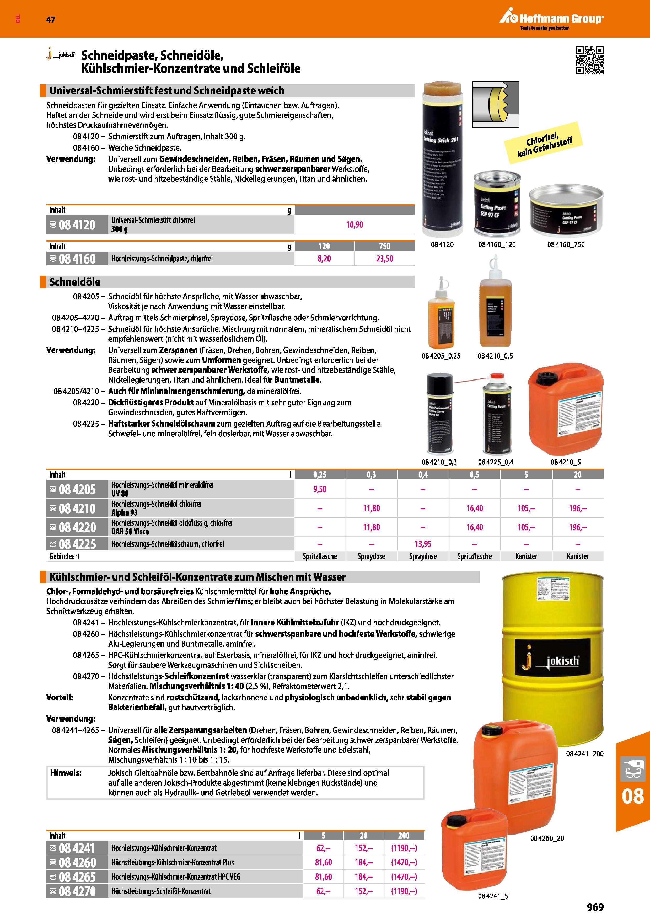 969 Schneidpaste, Schneidöle, Kühlschmier-Konzentrate und Schleiföle p Universal-Schmierstift fest und Schneidpaste weich Schneidpasten für gezielten Каталог HOFFMANN GROUP 2016 Ручной слесарно-монтажный и контрольно-измерительный инструмент и приборы для предприятий машиностроения и мастерских сервисного обслуживания 47 версия издания Стр. 969 DEU