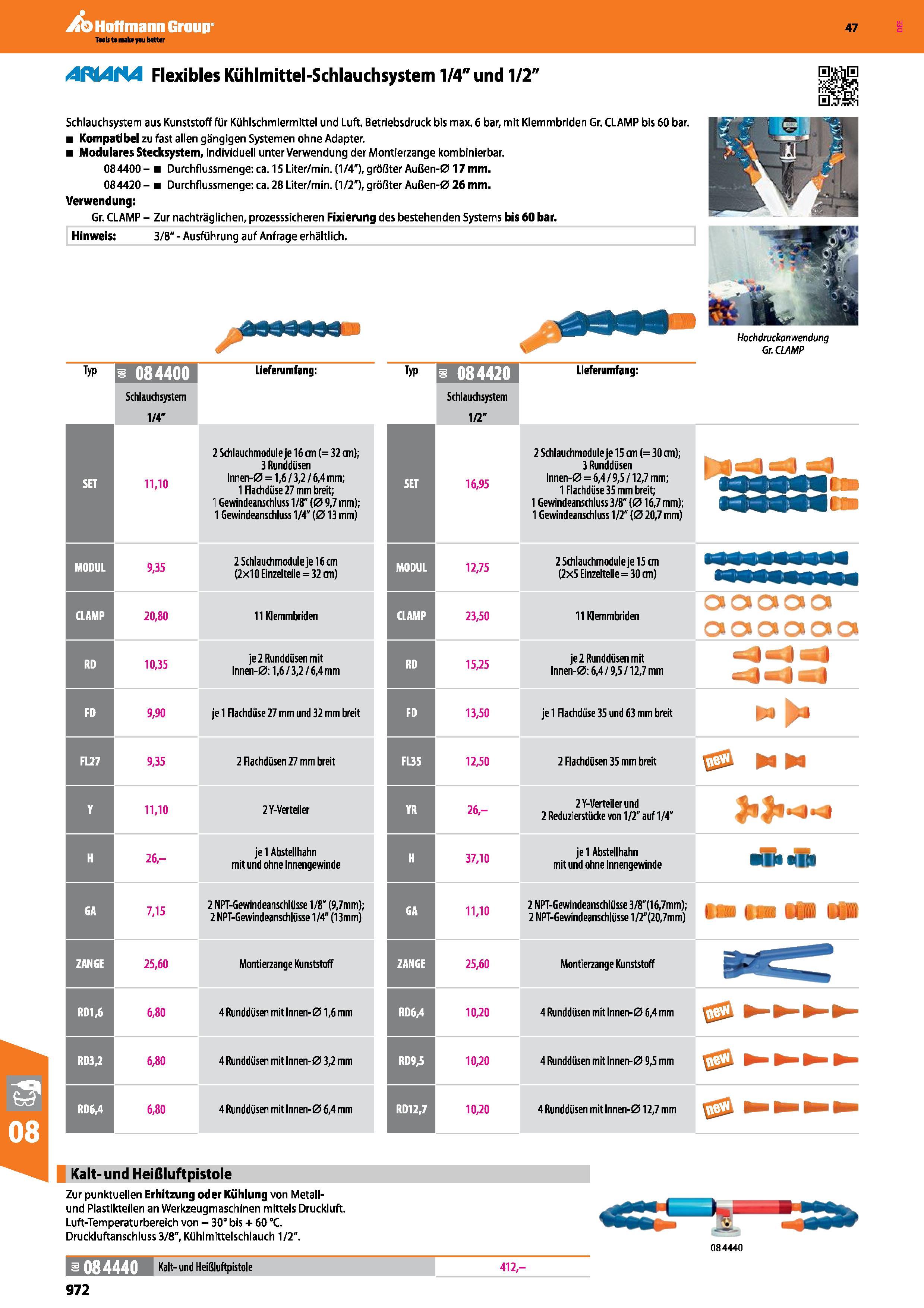 972 Aq Hoffmann Group 47 4RI4CU Flexibles Kühlmittel-Schlauchsystem 1/4 und 1/2 Schlauchsystem aus Kunststoff für Kühlschmiermittel und Luft Betriebs Каталог HOFFMANN GROUP 2016 Ручной слесарно-монтажный и контрольно-измерительный инструмент и приборы для предприятий машиностроения и мастерских сервисного обслуживания 47 версия издания Стр. 972 DEU