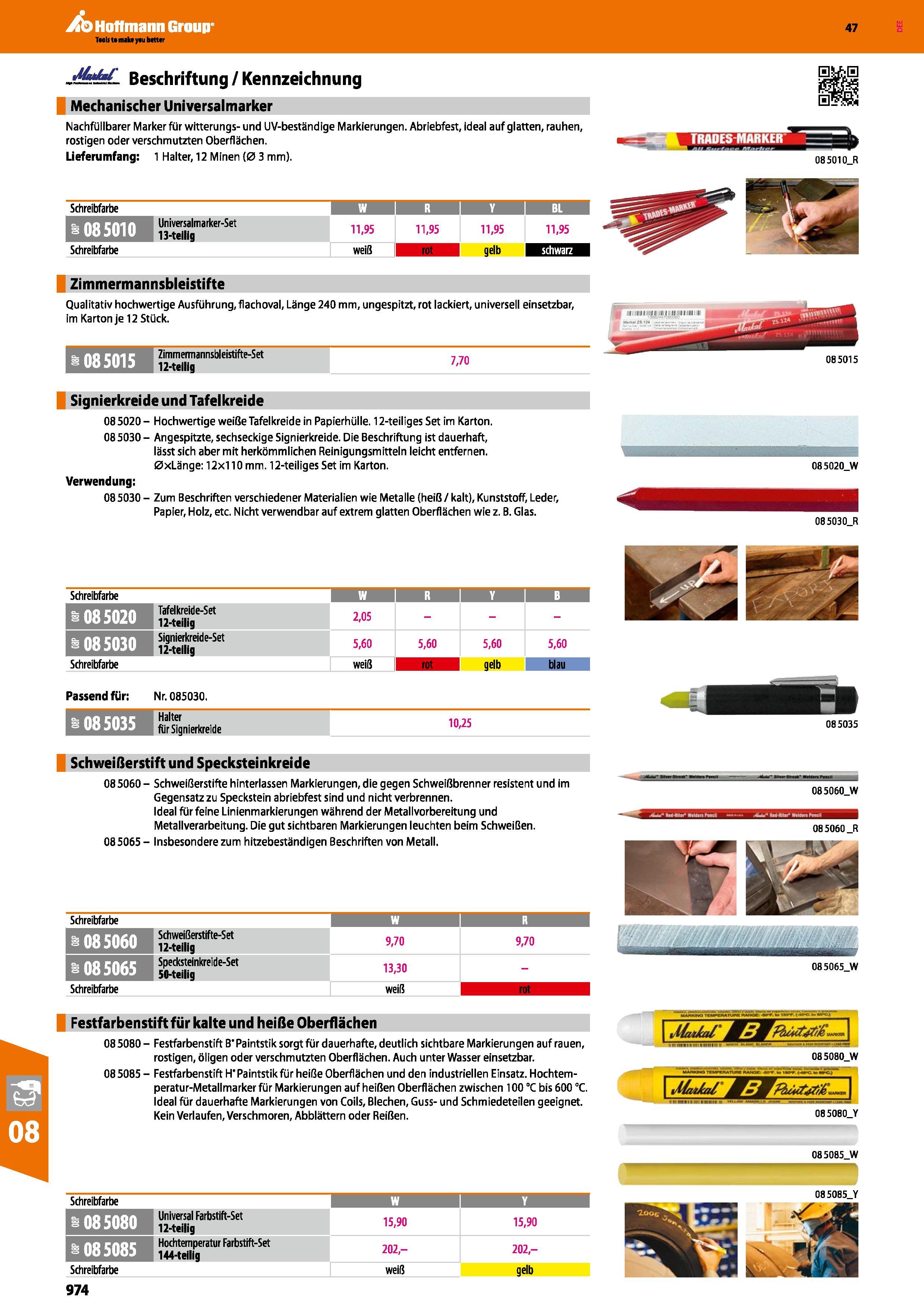 974 jäüML Beschriftung/Kennzeichnung Mechanischer Universalmarker Nachfüllbarer Marker für witterungs-und UV-beständige Markierungen Abriebfest, idea Каталог HOFFMANN GROUP 2016 Ручной слесарно-монтажный и контрольно-измерительный инструмент и приборы для предприятий машиностроения и мастерских сервисного обслуживания 47 версия издания Стр. 974 DEU