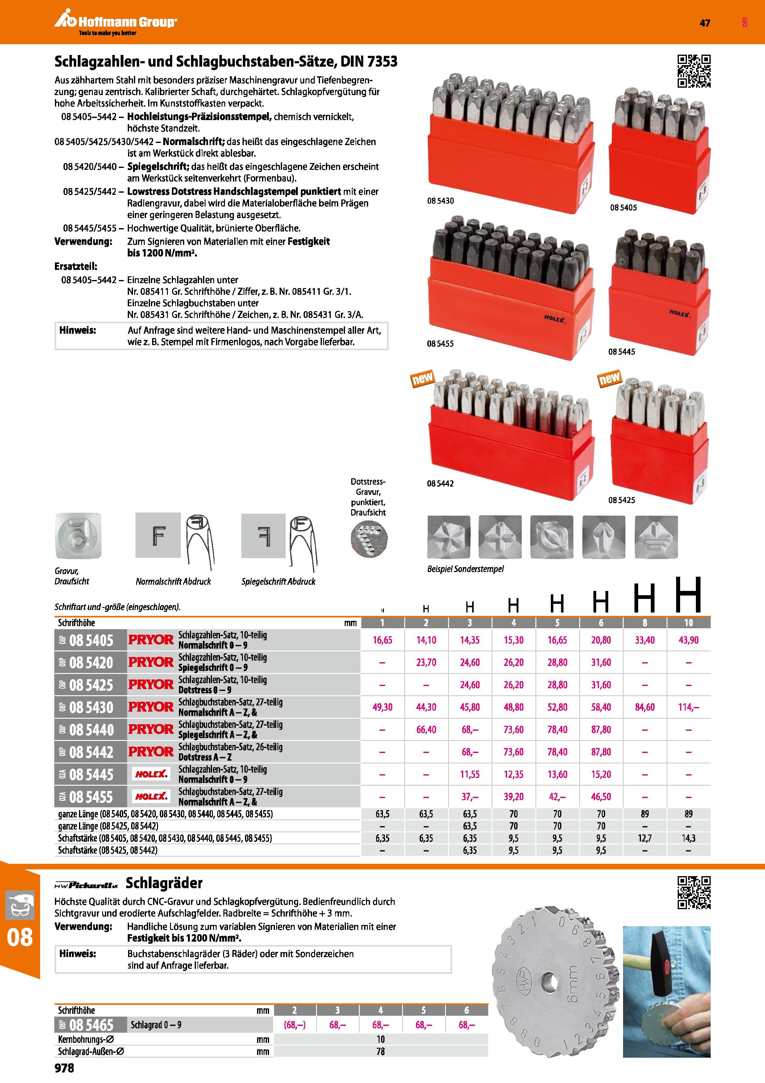 978 Hinweis Auf Anfrage sind weitere Hand- und Maschinenstempel aller Art, wie z B Stempel mit Firmenlogos, nach Vorgabe lieferbar 085455 Schlagzahle Каталог HOFFMANN GROUP 2016 Ручной слесарно-монтажный и контрольно-измерительный инструмент и приборы для предприятий машиностроения и мастерских сервисного обслуживания 47 версия издания Стр. 978 DEU