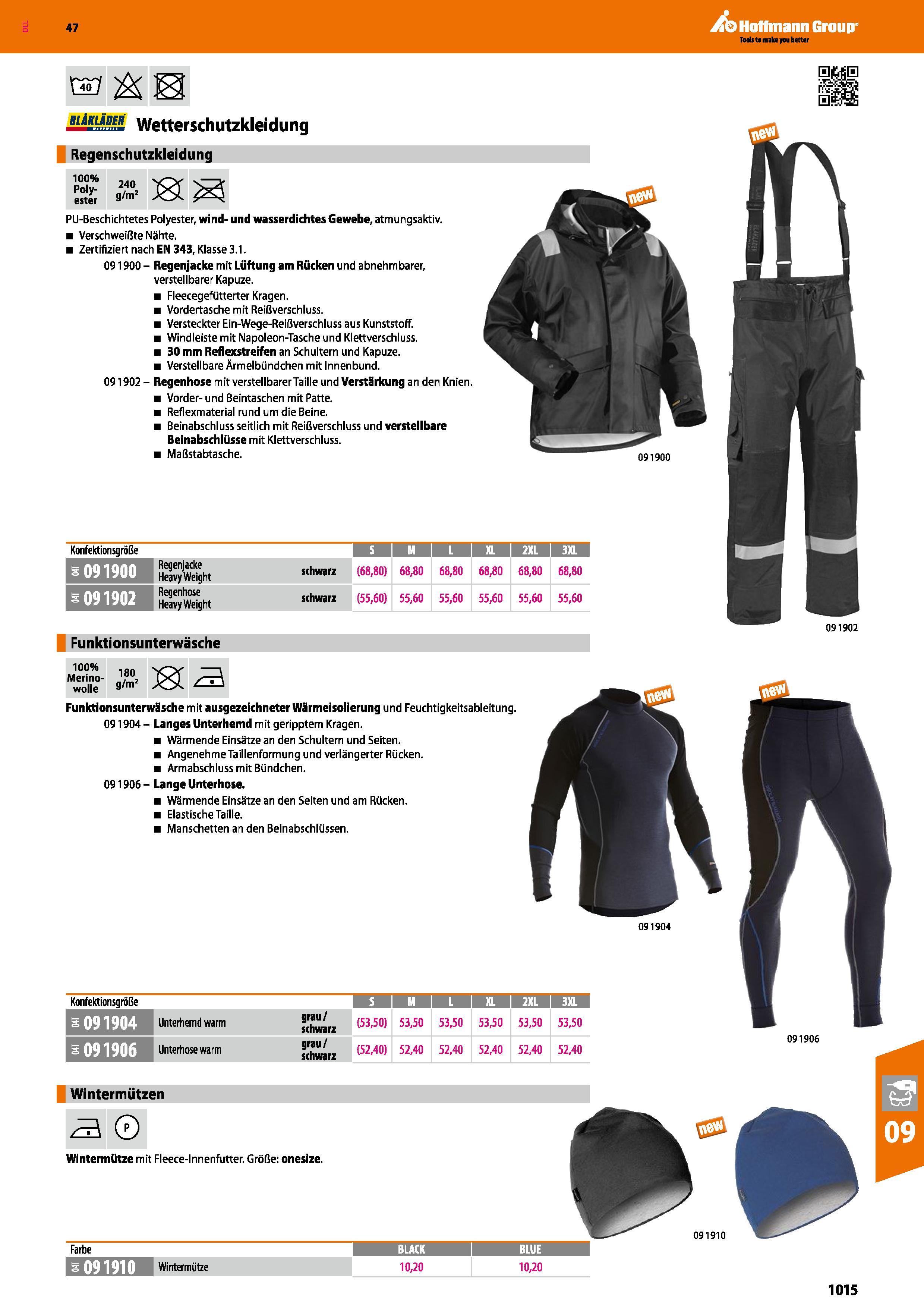 1015 blAkläder Wetterschutzkleidung Regenschutzkleidung PU-Beschichtetes Polyester, wind- und wasserdichtes Gewebe, atmungsaktiv Verschweißte Nähte Ze Каталог HOFFMANN GROUP 2016 Ручной слесарно-монтажный и контрольно-измерительный инструмент и приборы для предприятий машиностроения и мастерских сервисного обслуживания 47 версия издания Стр. 1015 DEU