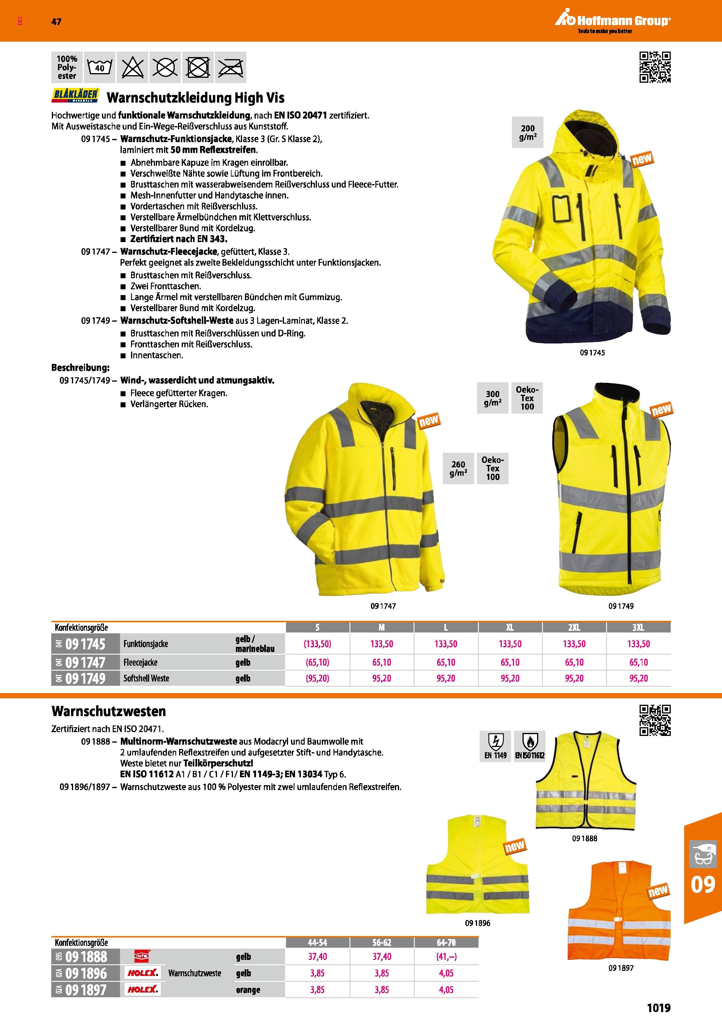 1019 100% Poly- ester HÄKC 0 s blAklAder warnschutzkleidung High Vis Hochwertige und funktionale Warnschutzkleidung, nach EN ISO 20471 zertifiziert Mi Каталог HOFFMANN GROUP 2016 Ручной слесарно-монтажный и контрольно-измерительный инструмент и приборы для предприятий машиностроения и мастерских сервисного обслуживания 47 версия издания Стр. 1019 DEU