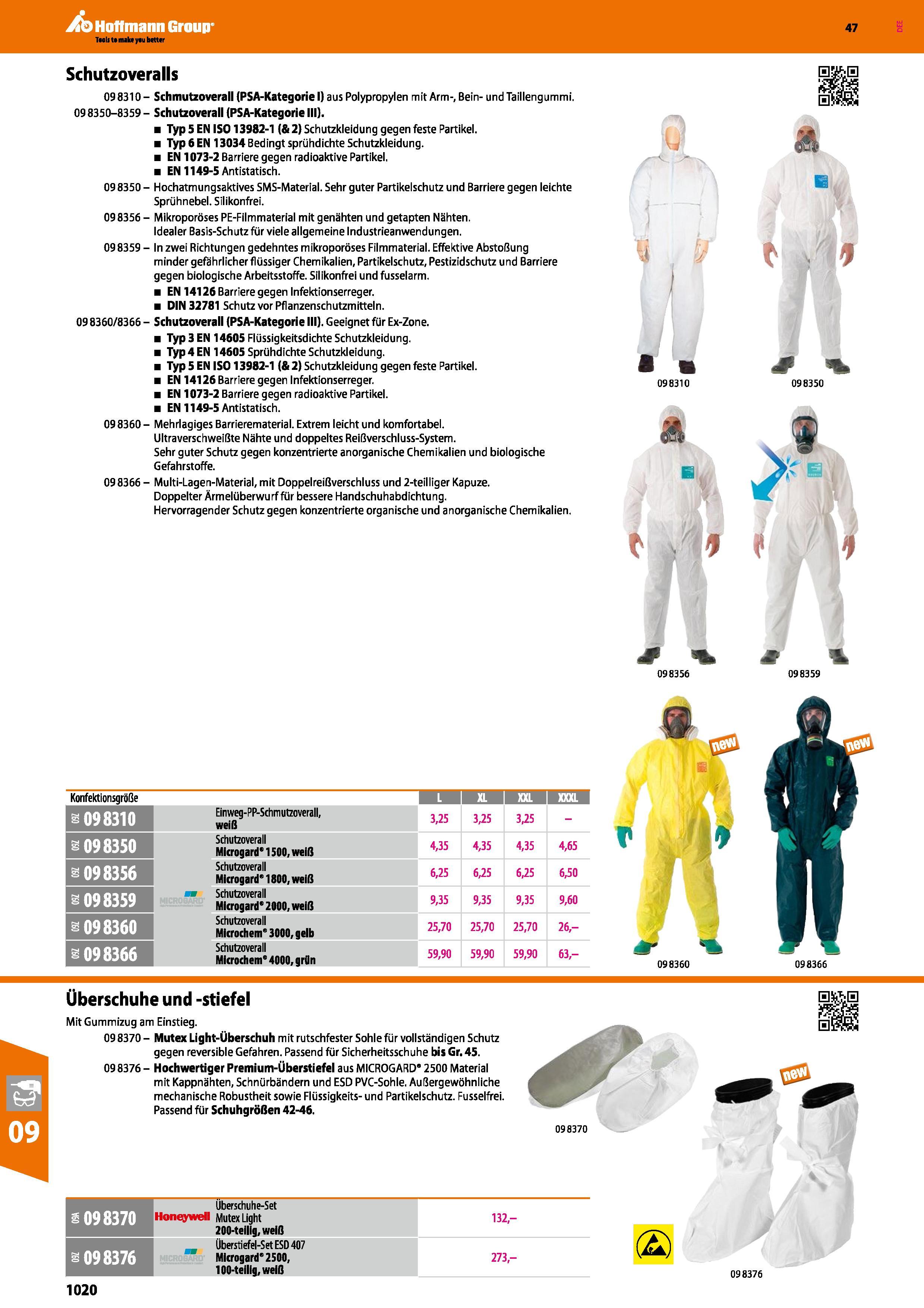 1020 Schutzoveralls 098310- Schmutzoverall (PSA-Kategorie I) aus Polypropylen mit Arm-, Bein- und Taillengummi 09 8350-8359 - Schutzoverall (PSA-Kateg Каталог HOFFMANN GROUP 2016 Ручной слесарно-монтажный и контрольно-измерительный инструмент и приборы для предприятий машиностроения и мастерских сервисного обслуживания 47 версия издания Стр. 1020 DEU
