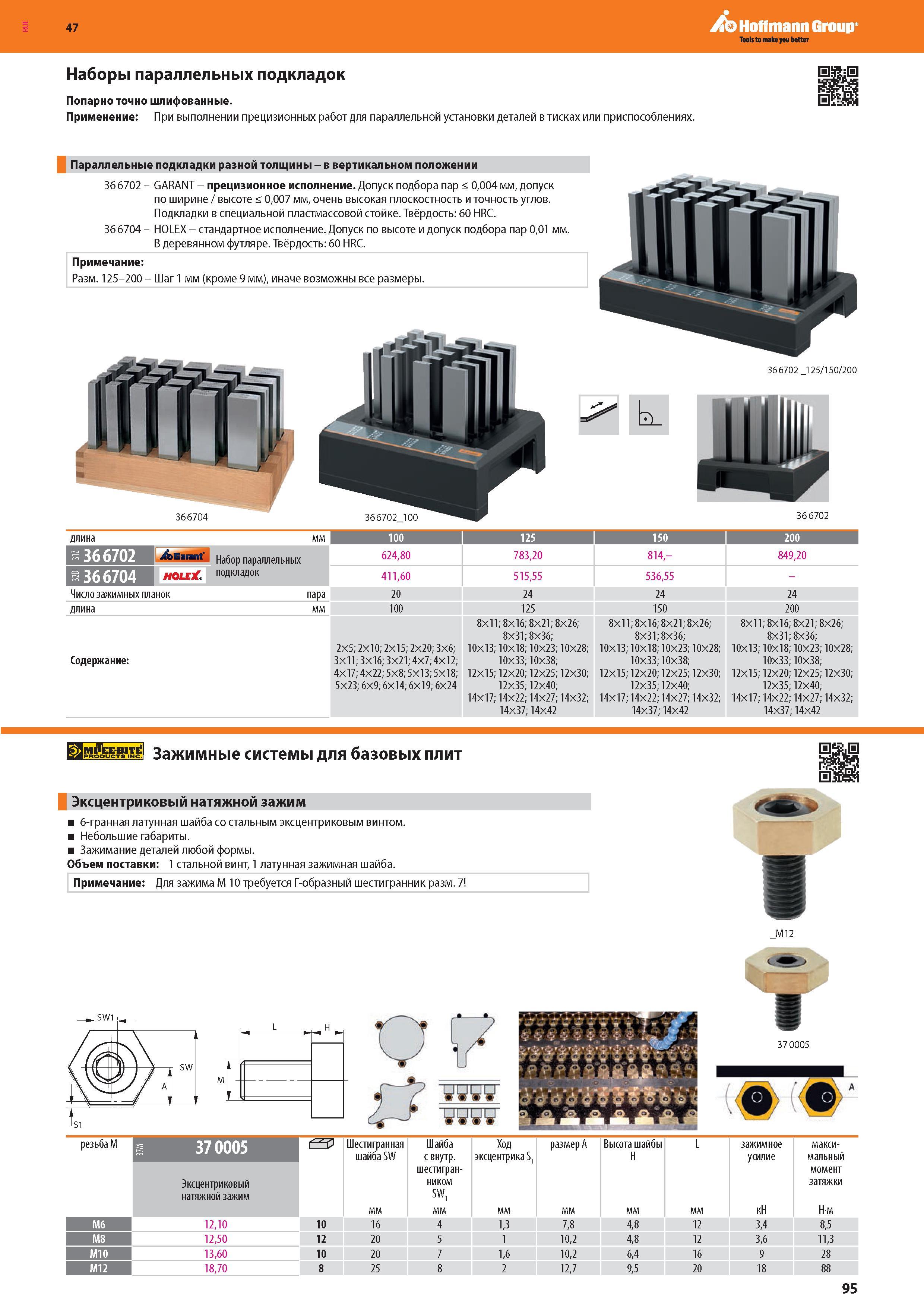 97 Наборы параллельных подкладок от Hoffmann Group Попарно точно шлифованные Применение При выполнении прецизионных работ для параллельной установки д Каталог HOFFMANN GROUP 2016 Новинки инструмента от комплексного немецкого поставщика промышленных предприятий и сервисных мастерских Спиральные сверла Концевые твердосплавные фрезы Стр. 95