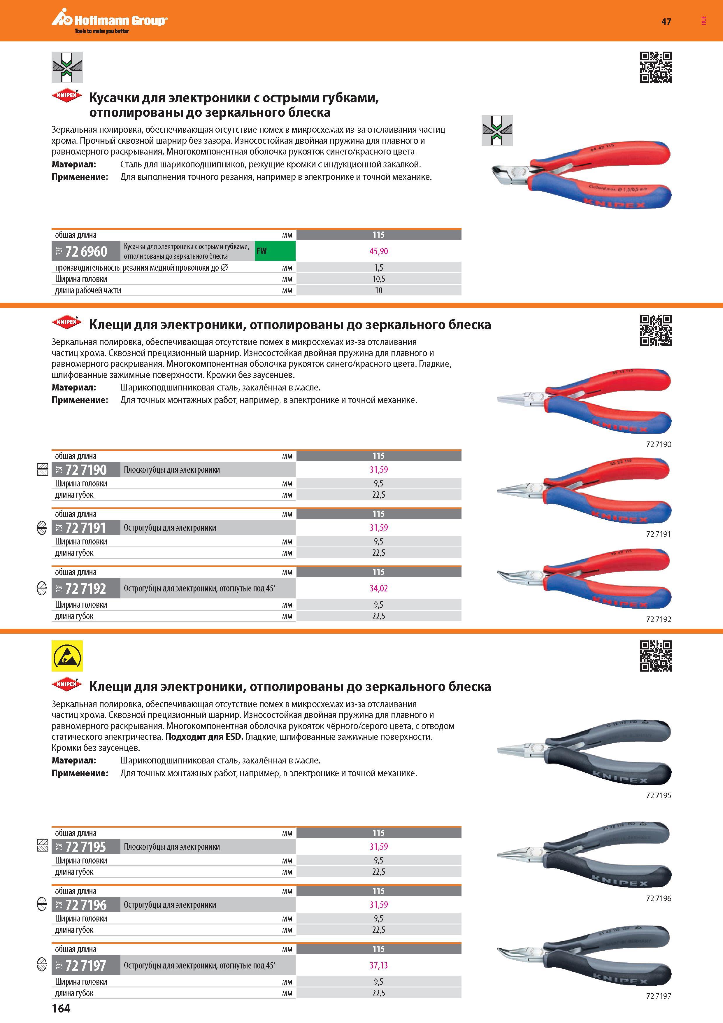 166 Прямые и отогнутые профессиональные острогубцы Knipex Шарнирно-губцевый инструмент из Германии от Hoffmann Group Изображение Основные технические х Каталог HOFFMANN GROUP 2016 Новинки инструмента от комплексного немецкого поставщика промышленных предприятий и сервисных мастерских Спиральные сверла Концевые твердосплавные фрезы Стр. 164