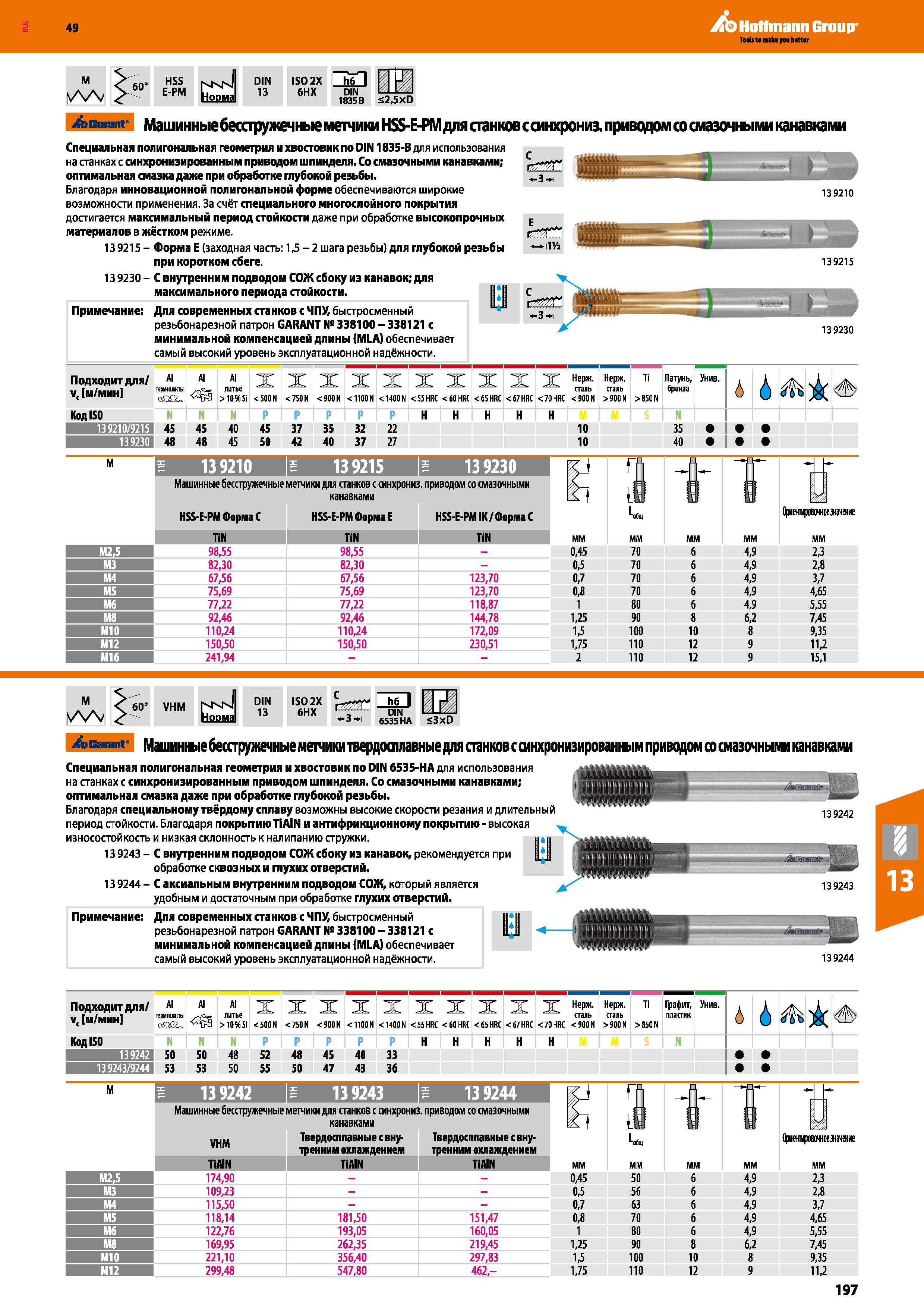 197 Hoffmann Group lA V 60° HSS E-PM nknI Норма DIN 13 ISO 2X h6 I 6HX DIN 1835 В <2,5xD b Garant Машинные бесстружечные метчики HSS-E-PM Каталог HOFFMANN GROUP 2018 Профессиональный режущий и вспомогательный инструмент для промышленного оборудования Сверла Фрезы Метчики Державки Стр. 197