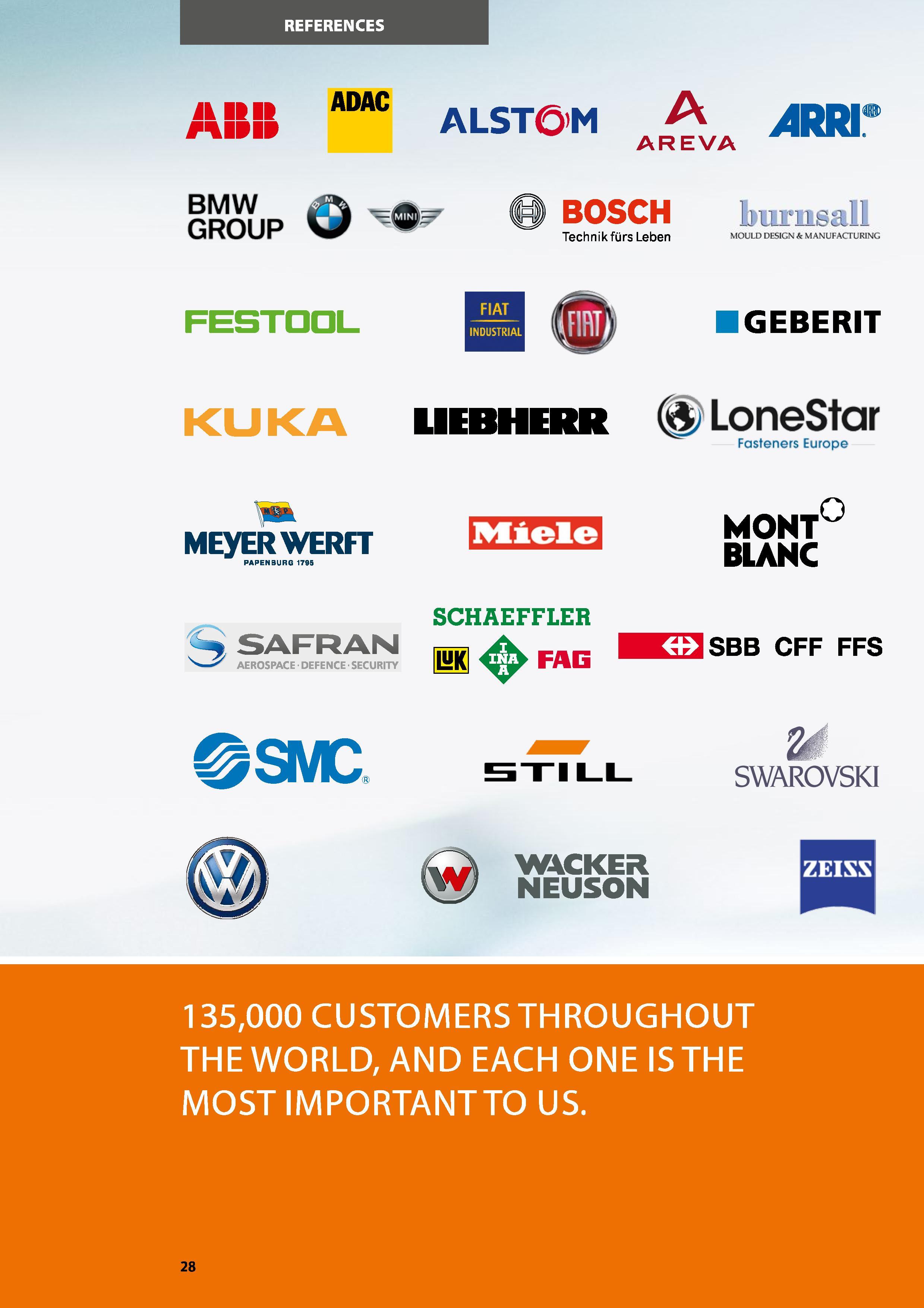28 REFERENCES AIpIp AMC ALSTOM A AREVA >1RRI BMW GROUP BOSCH Technikfurs Leben lisa jlblgm MOULD DESIGN A MANUFACTURING FE5TDDL GEBERIT KUKA UEBHERR Каталог HOFFMANN GROUP 2016 Производственная мебель для работы хранения и транспортировки в условиях промышленных предприятий и сервисных мастерских Вер. 47 ENG Стр. 28