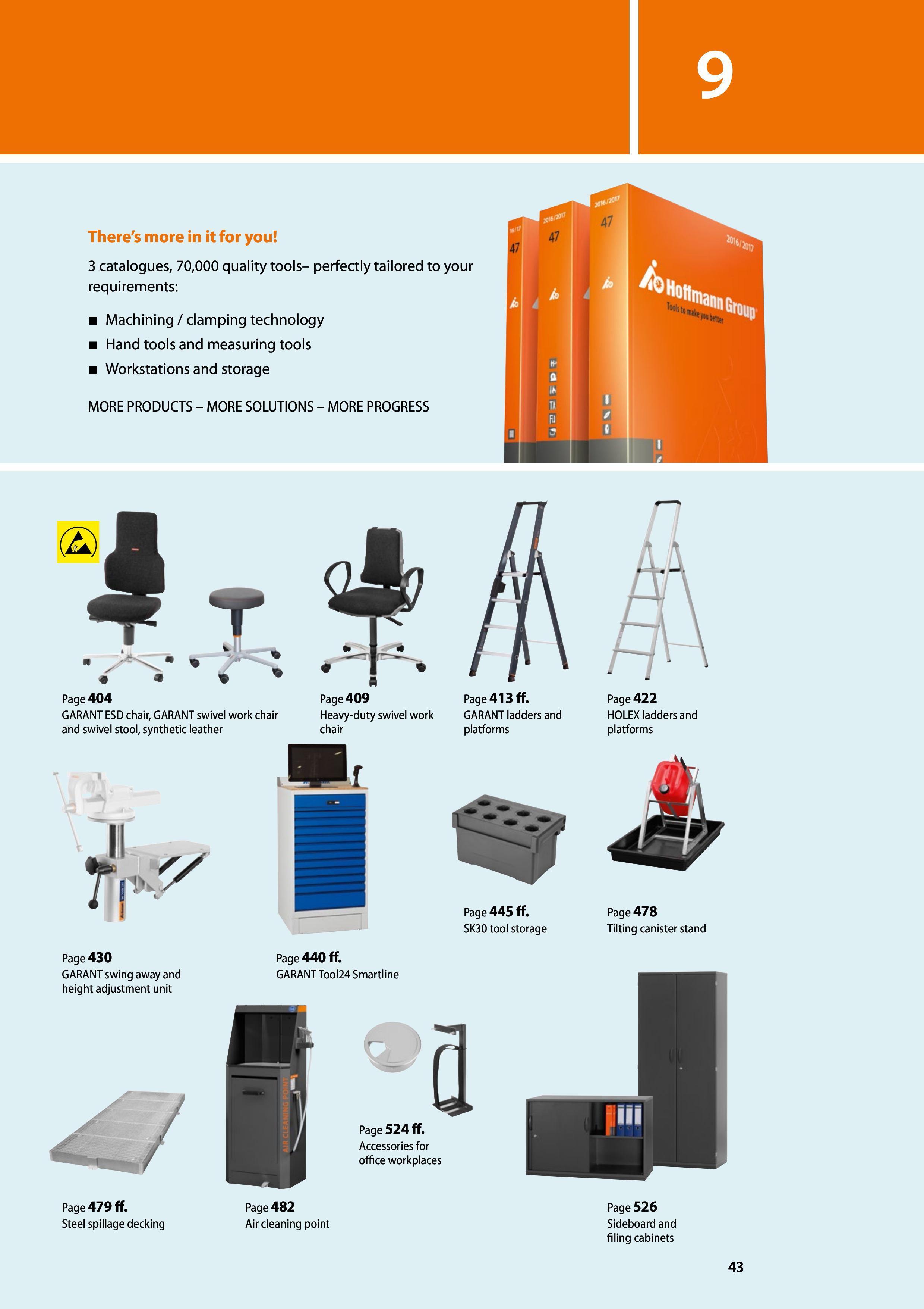 43 There's more in it for you 3 catalogues, 70,000 quality tools- perfectly tailored to your requirements: Machining / clamping technology Hand tool Каталог HOFFMANN GROUP 2016 Производственная мебель для работы хранения и транспортировки в условиях промышленных предприятий и сервисных мастерских Вер. 47 ENG Стр. 43