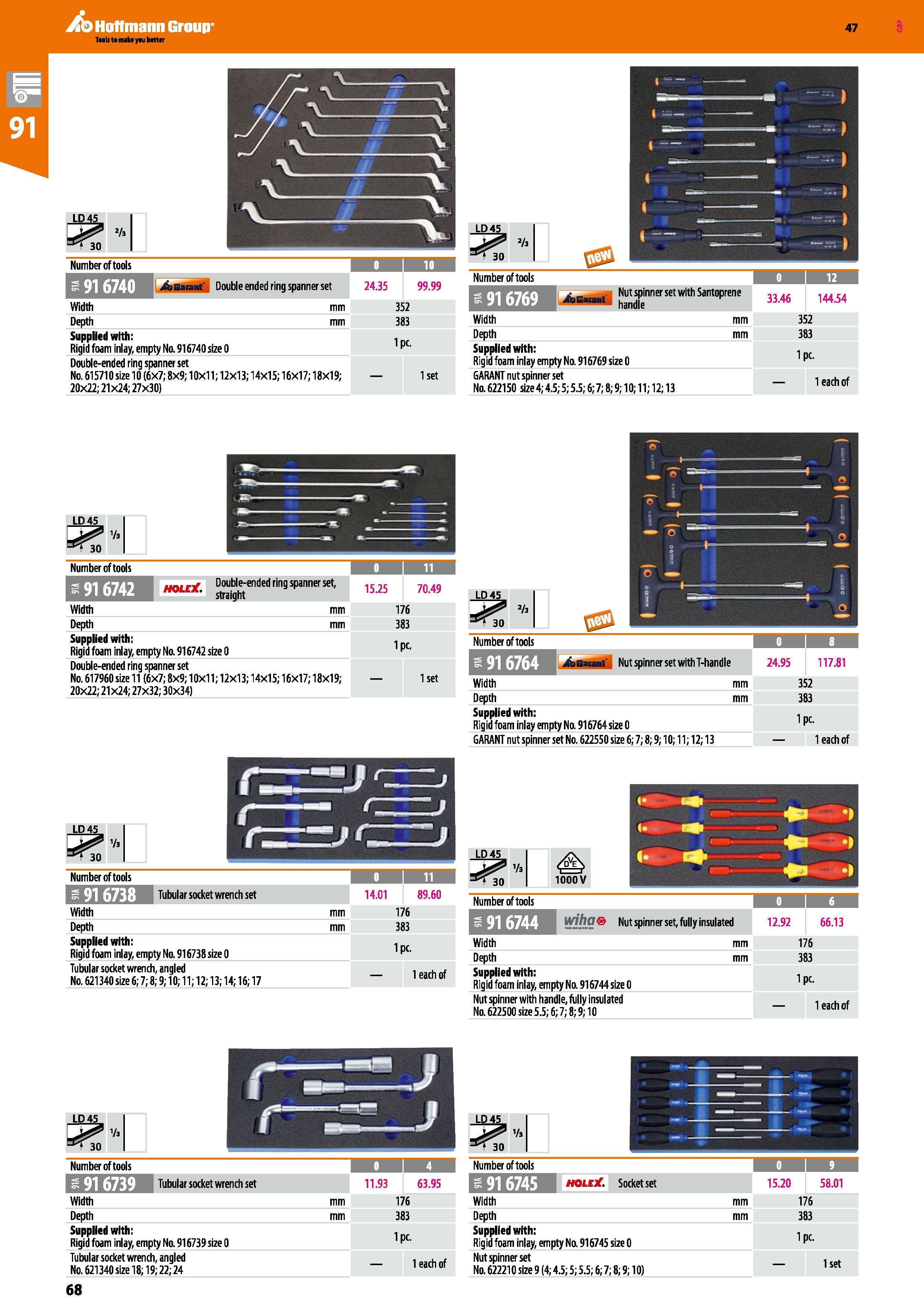 68 Number of tools 0 10 s 916740 j&Gaiant Double ended rinq spanner set 24 35 99 99 Width mm 352 Depth mm 383 Supplied with: Rigid foam inlay, empty Каталог HOFFMANN GROUP 2016 Производственная мебель для работы хранения и транспортировки в условиях промышленных предприятий и сервисных мастерских Вер. 47 ENG Стр. 68