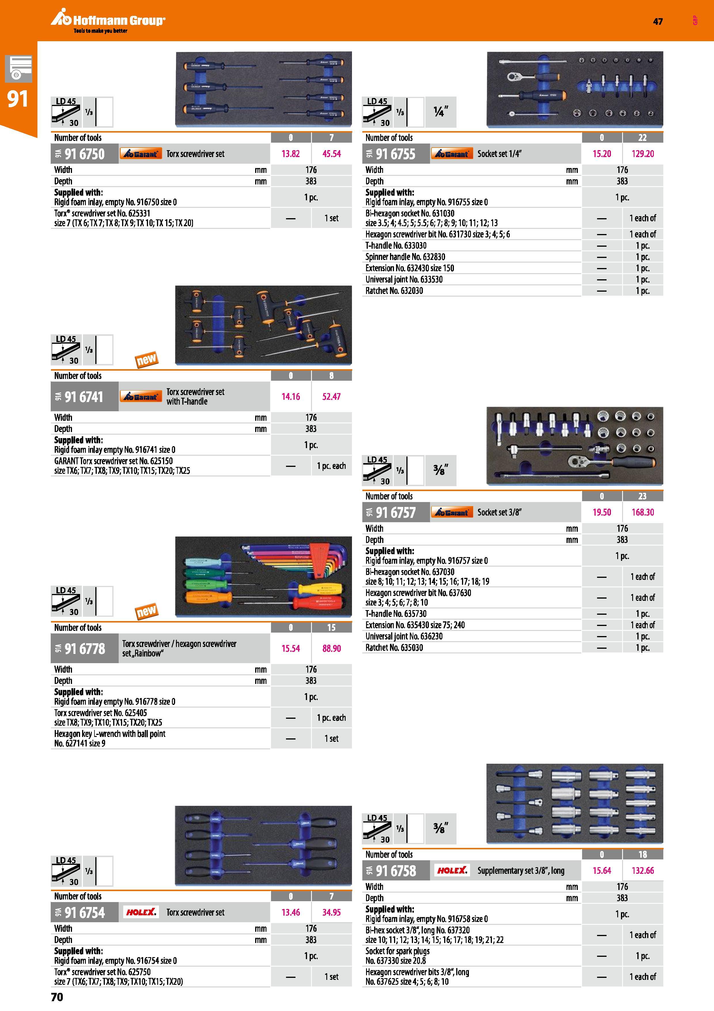 70 Hoffmann Group Taals to make yau better 47 1 ‘ ) ( , i 1 : g - -=i i 1 t LD45 CRT Vs I Number of tools 916741 Torx screwdriver set with T-handle Каталог HOFFMANN GROUP 2016 Производственная мебель для работы хранения и транспортировки в условиях промышленных предприятий и сервисных мастерских Вер. 47 ENG Стр. 70